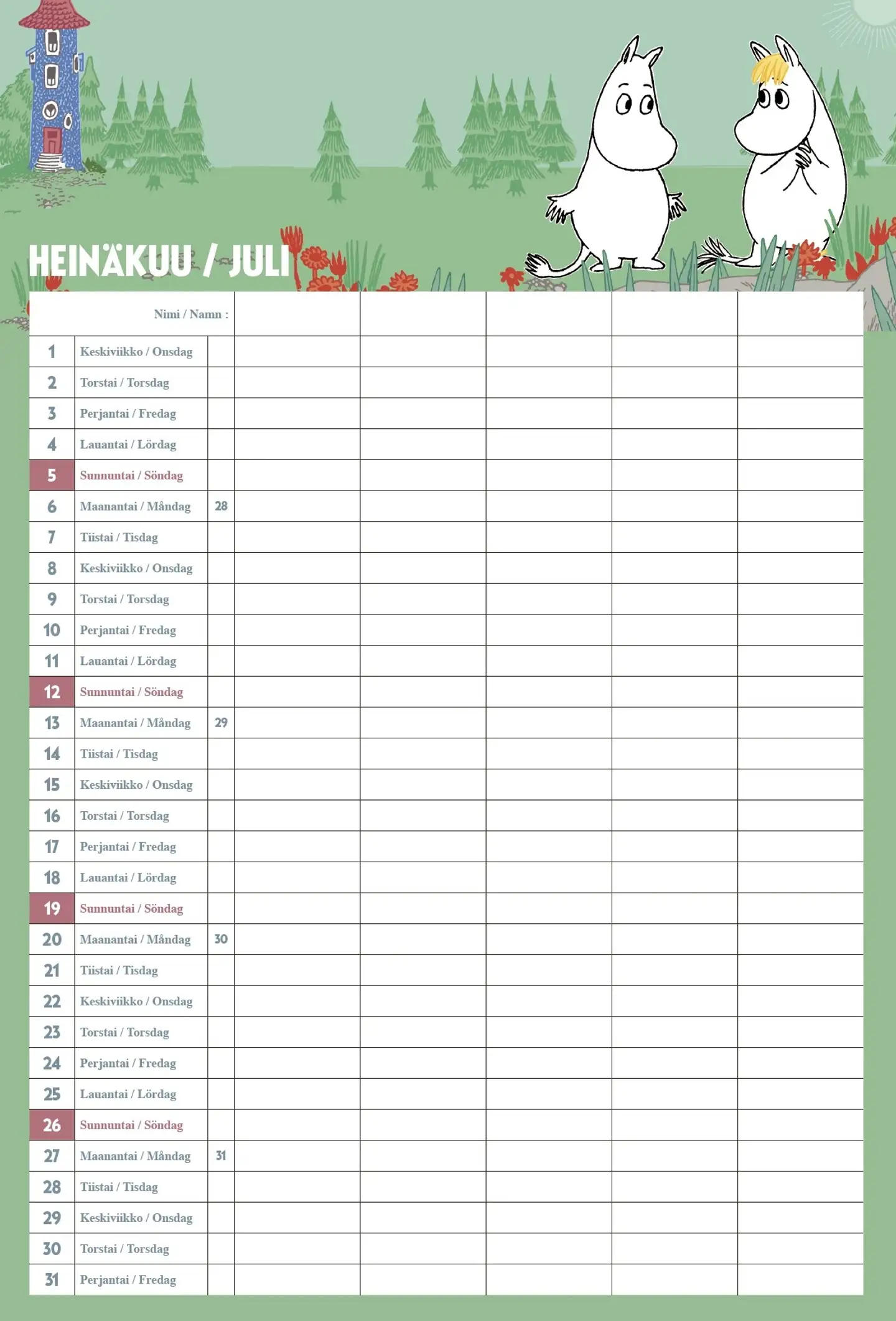 Muumi perhekalenteri 2026 - 2