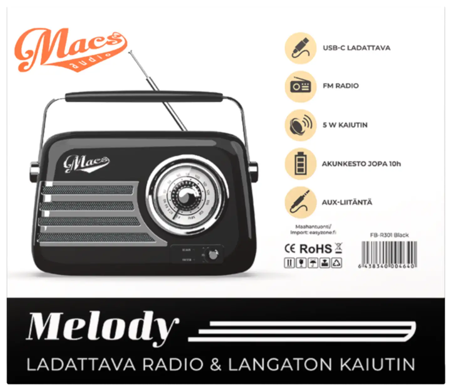 Macs radio Bluetooth kaiuttimella Melody musta - 4