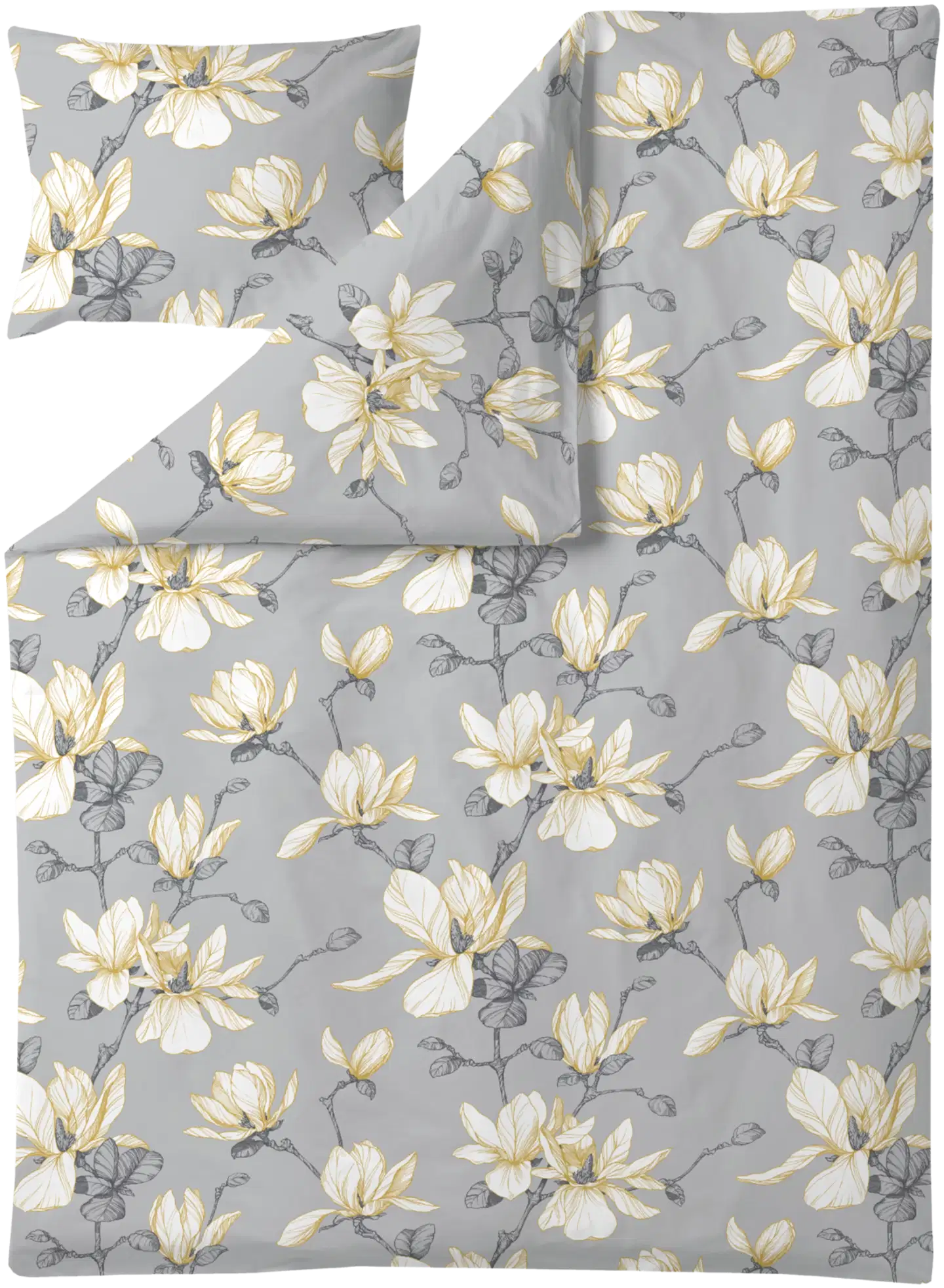 Finlayson satiini pussilakanasetti Magnolia  150X210+50x60  harmaa-keltainen