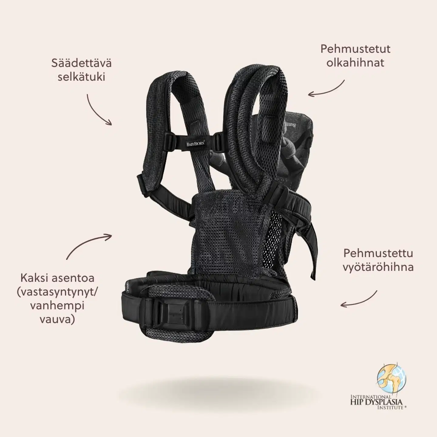 BabyBjörn vauvan vantoreppu varmony - 3d mesh, musta - 14