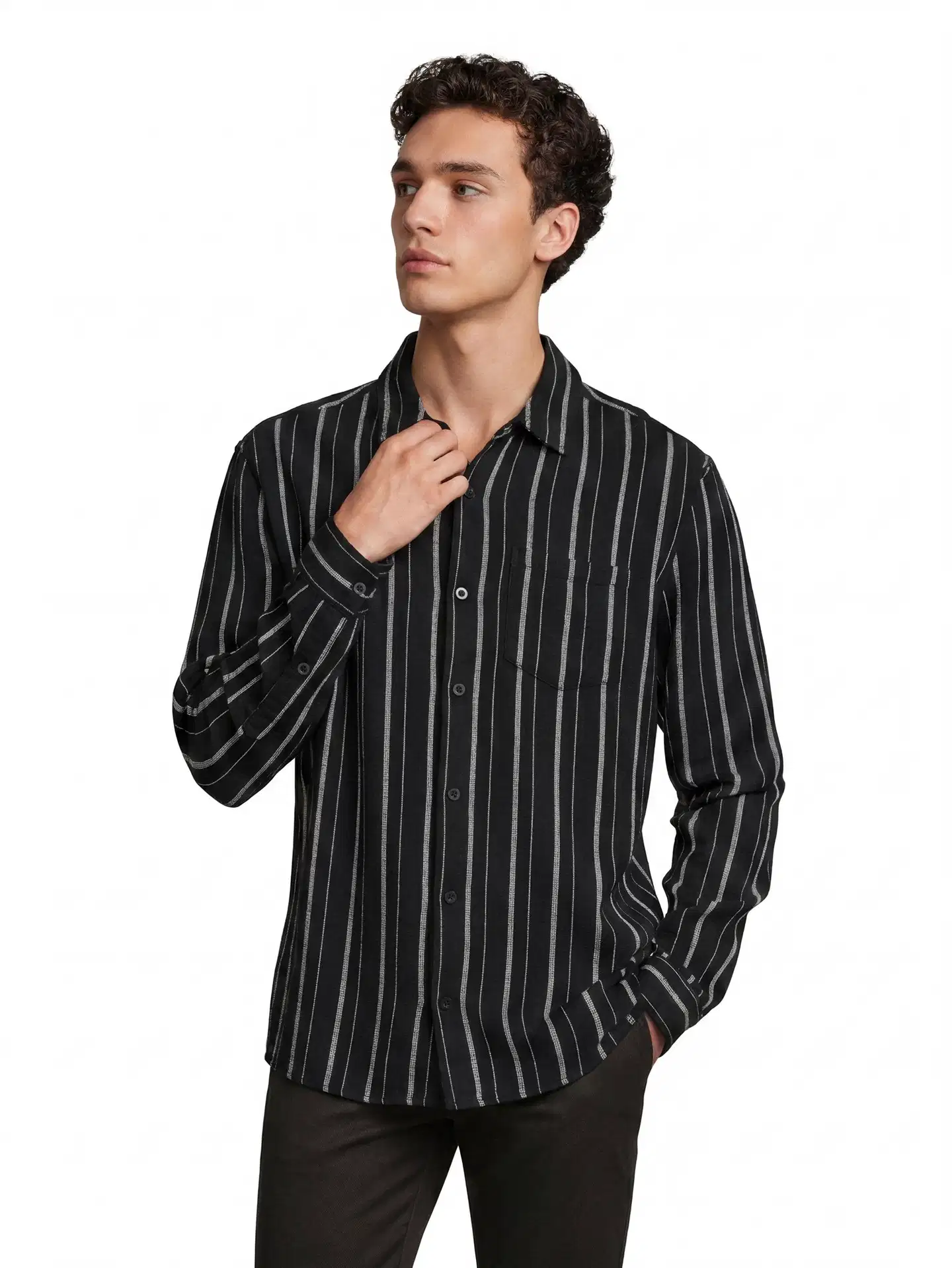 WKLY. miesten raidallinen kauluspaita struktuuripintainen, rento istuvuus 194W312614 - Black - 1