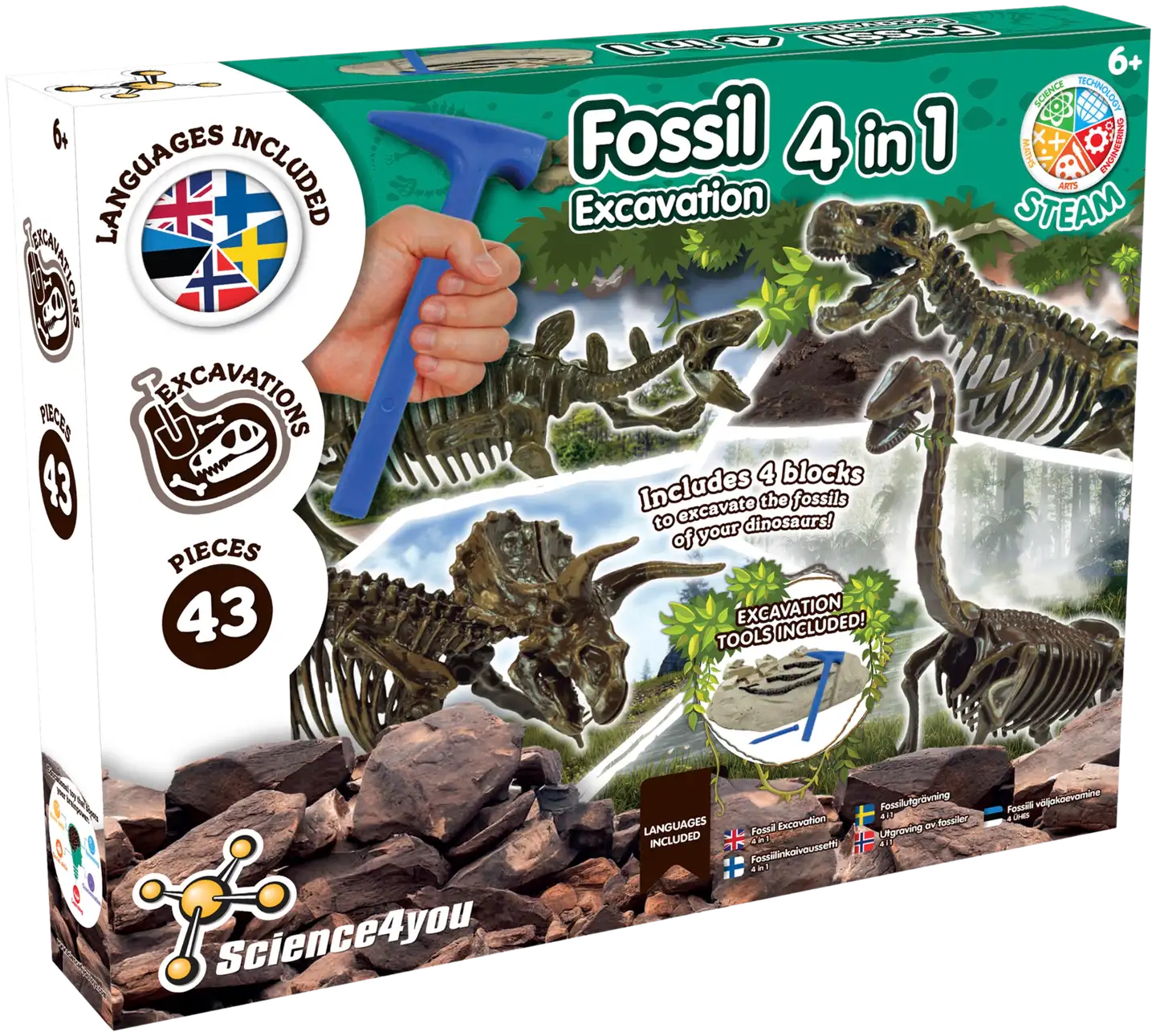 Science4You Fossil Excavation 4-In-1 -tiedesetti - 2
