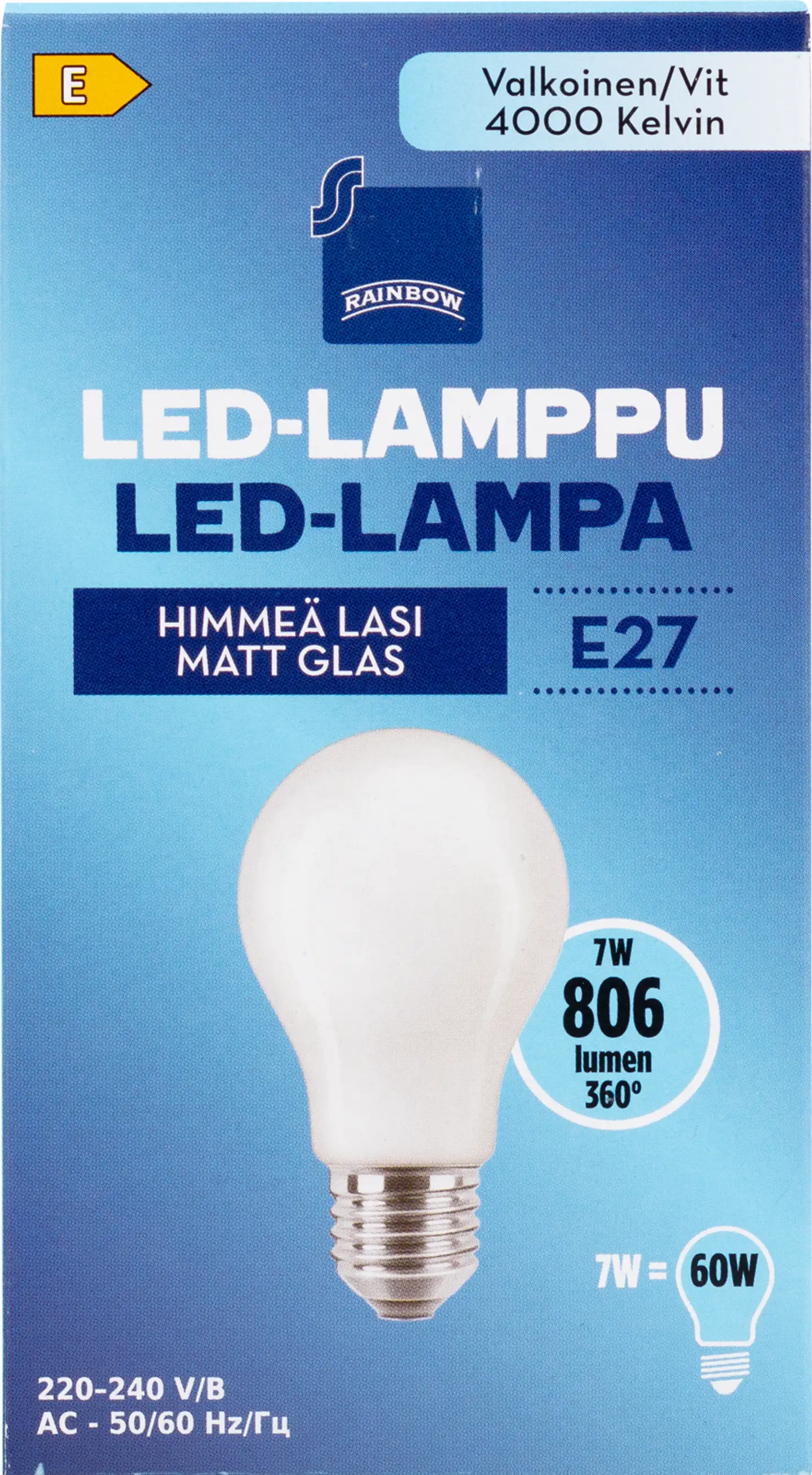 Rainbow LED-lamppu 7W E27 4000K 806lm huurrettu lasi - 1