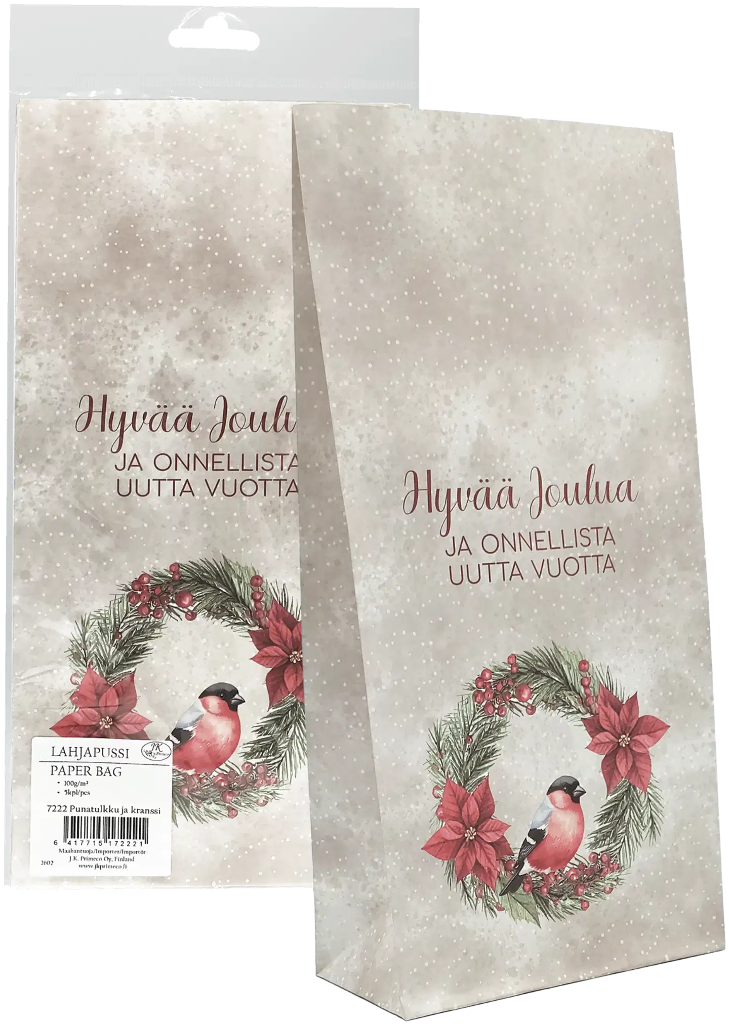 J.K. Primeco Lahjapussi Punatulkku ja kranssi 5kpl - 1