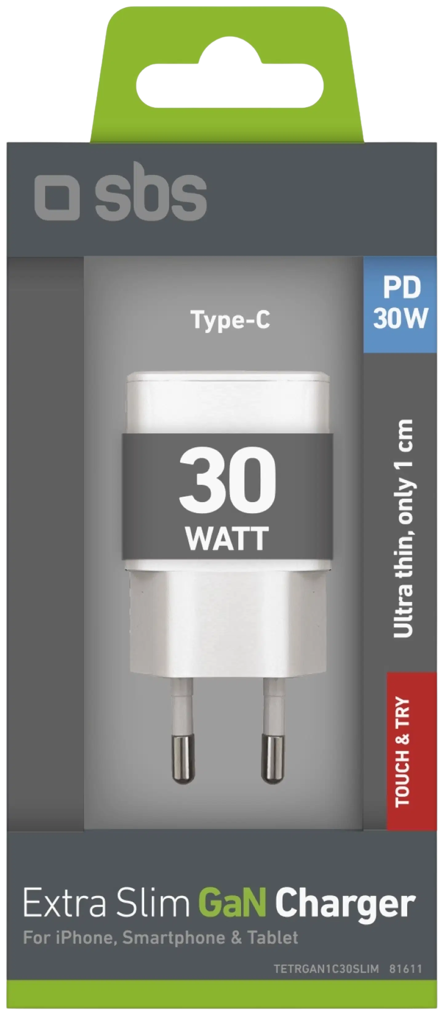 SBS seinälaturi Gan Usb-C Ultra ohut 30 W - 2