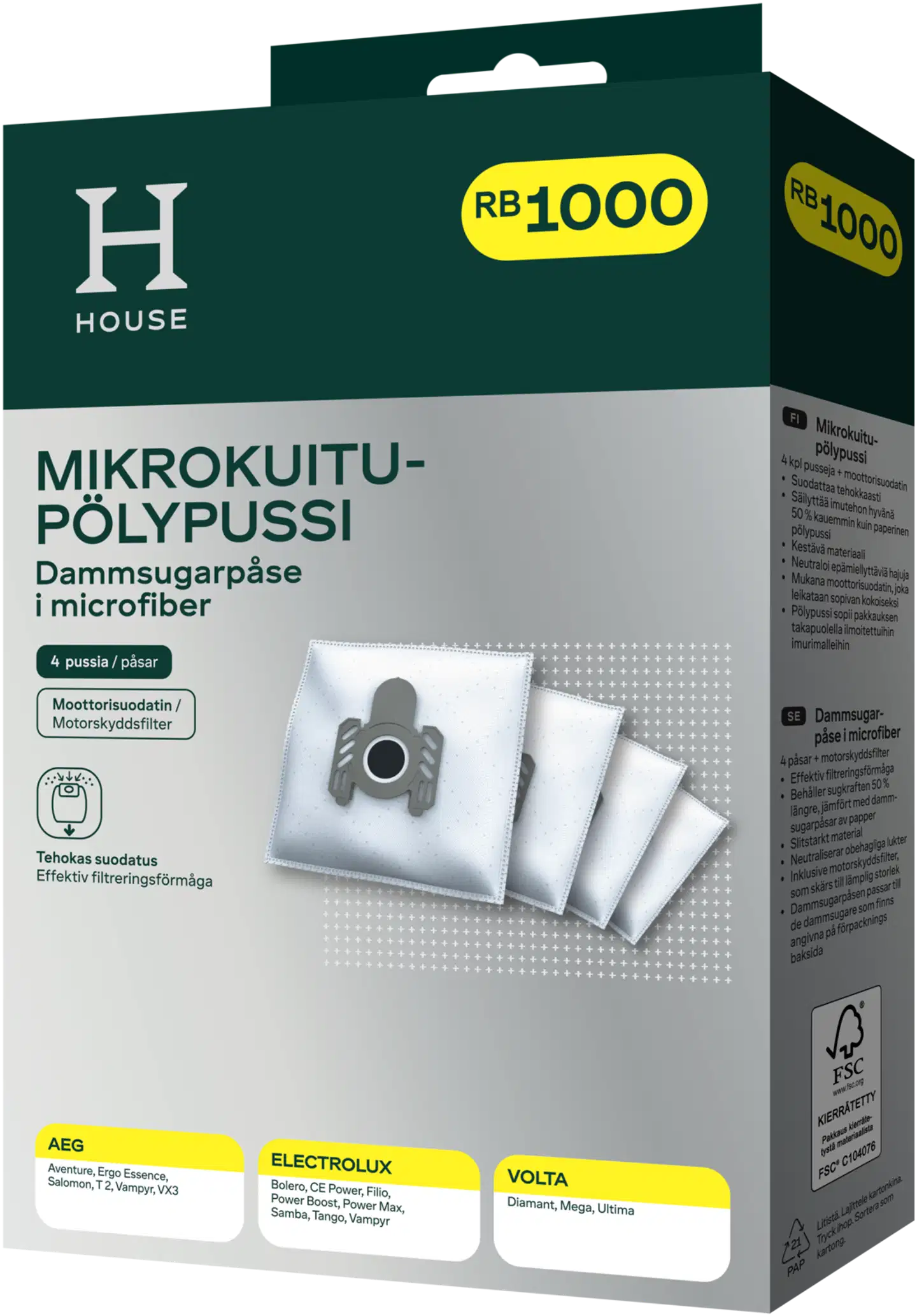House RB1000 pölypussi 4 kpl + moottorisuodatin - 1