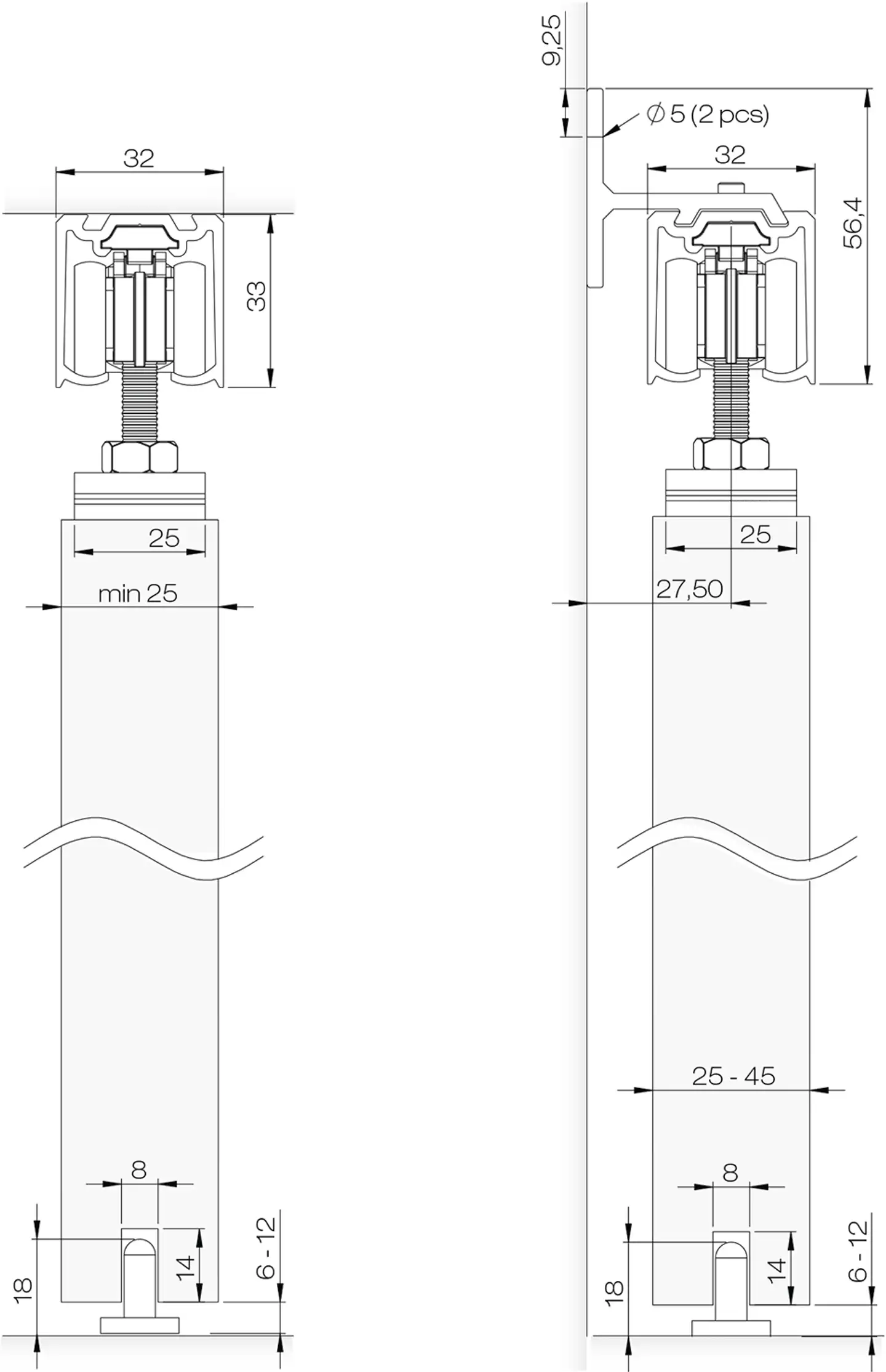 Helaform liukuovikiskosetti 75 Flow Soft Close 2400 mm max 75 kg ovelle - 3