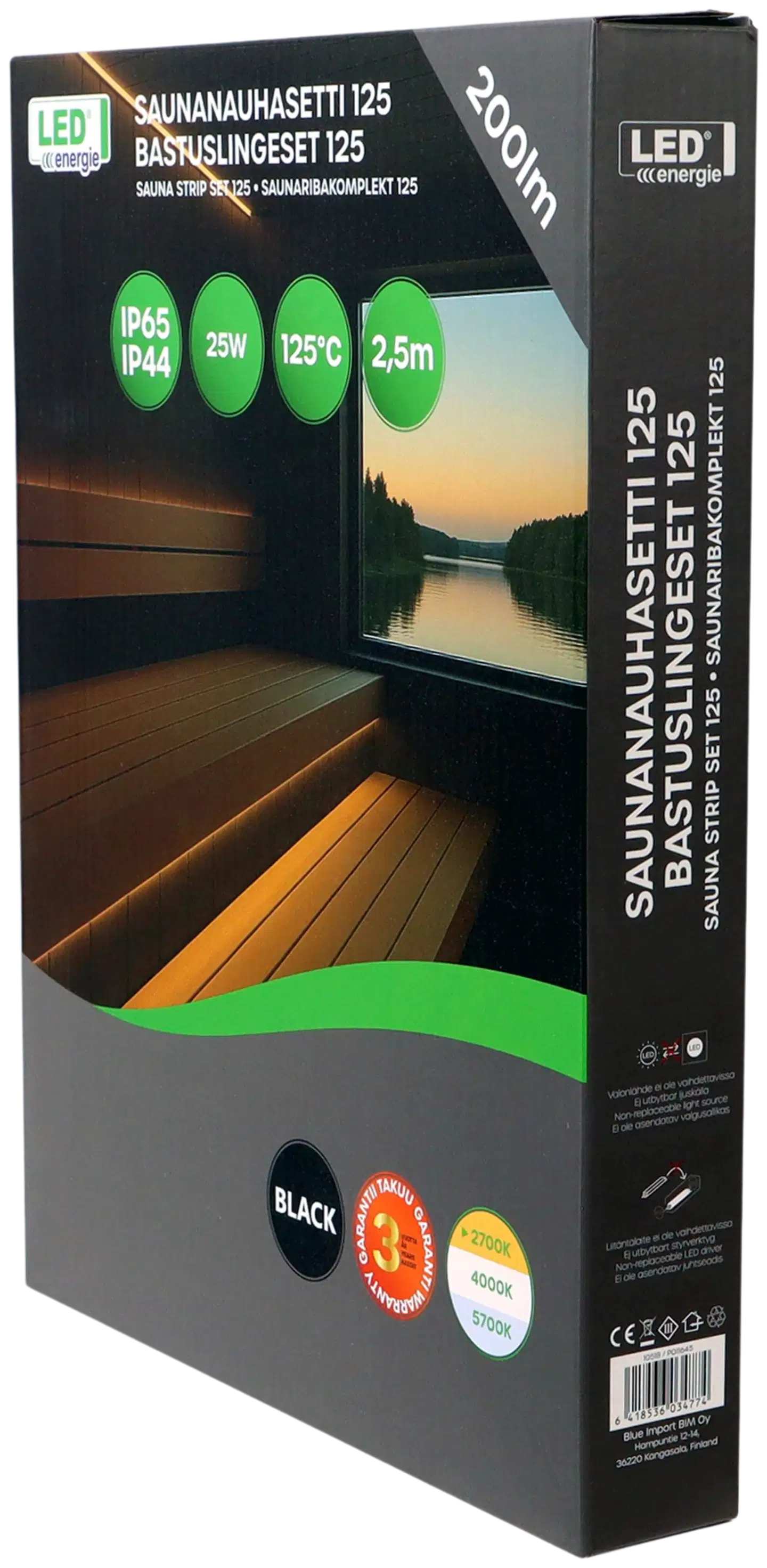 Led Energie Saunanauhasetti 125 musta 2,5m 2700K 10W/m IP44/IP65  200lm himmennettävä - 4