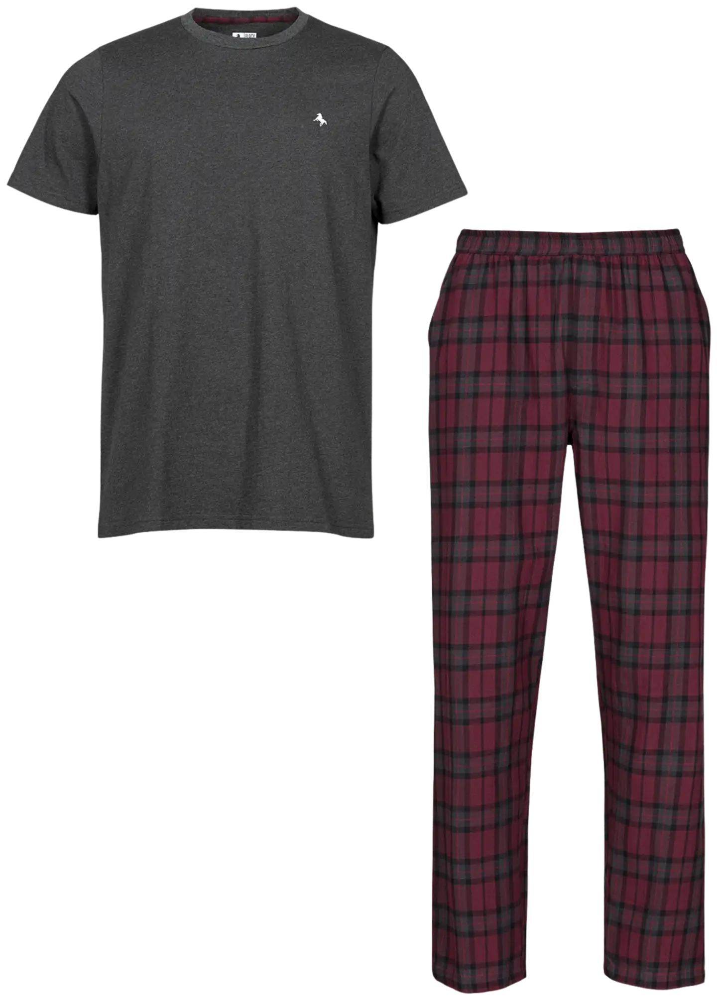 Black Horse miesten lyhythihainen pyjama N053 - Wine Red Check - 1