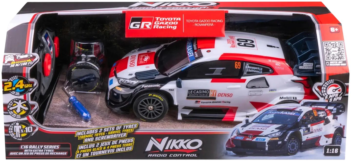 NIKKO 28 cm Toyota Gazoo Rovanperä RC-ralliauto lisärenkailla 28 cm - 2