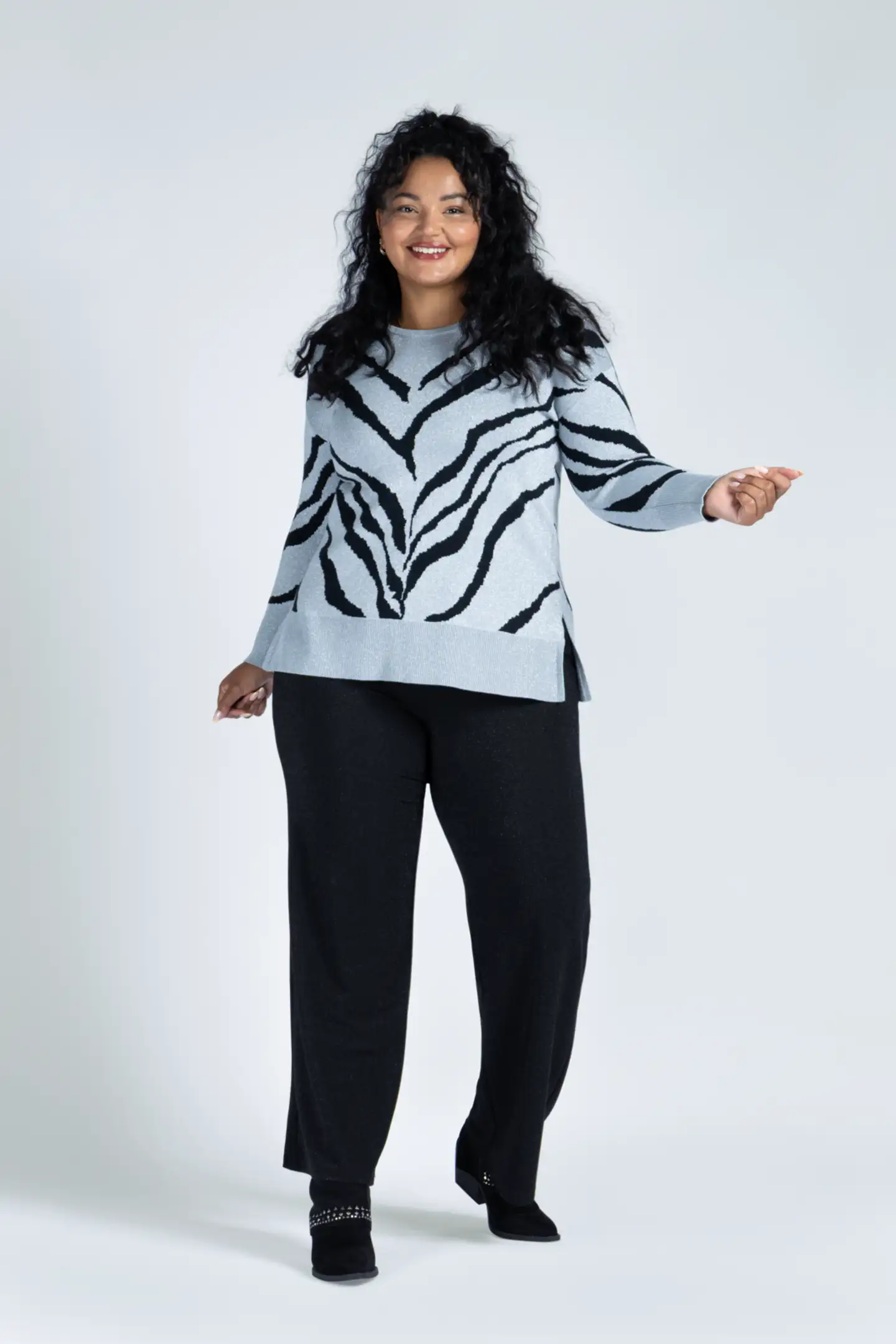 House naisten neulepusero intarsia 213HP34620, D-mitoitus - Grey intarsia - 6