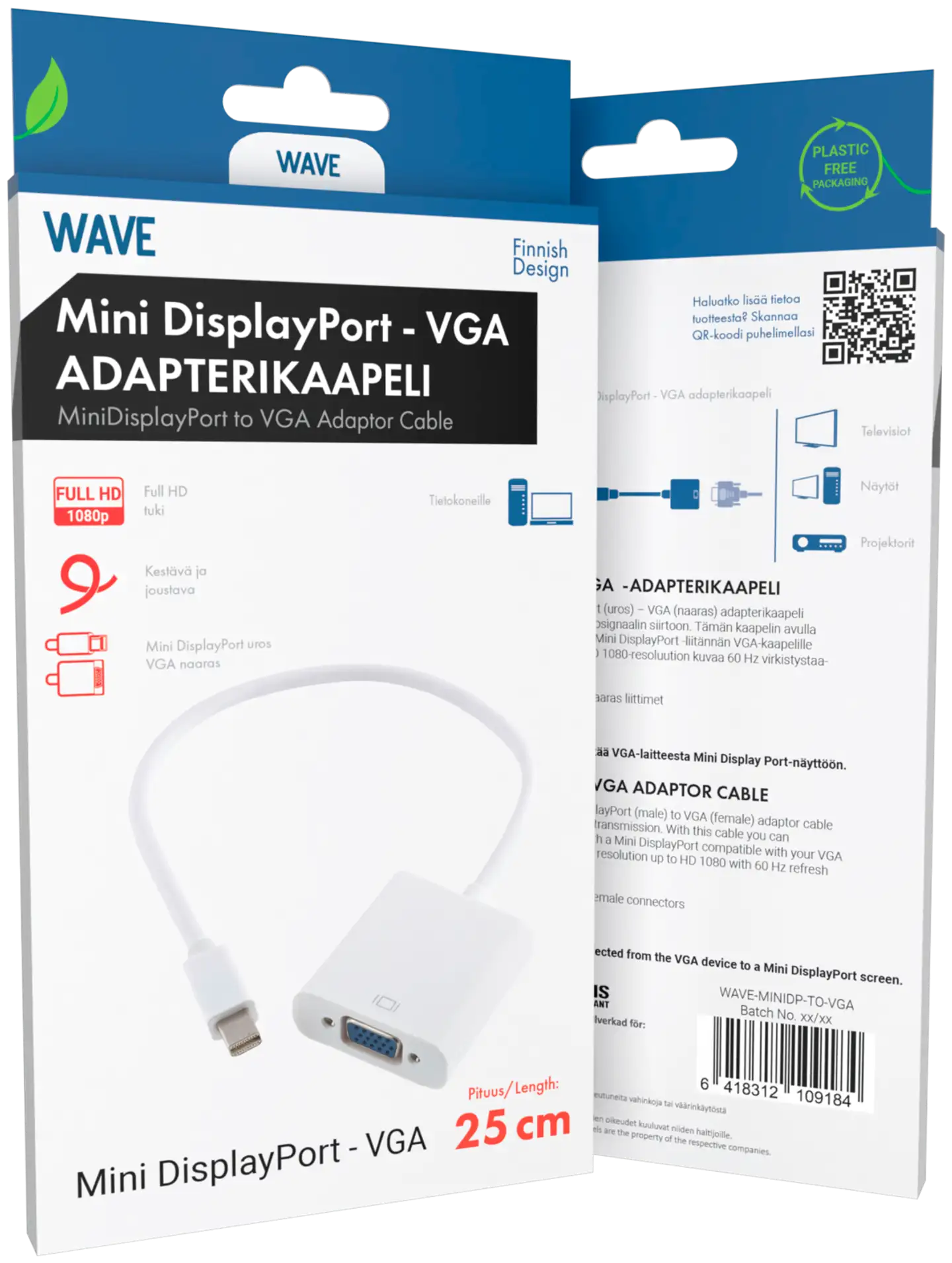 Wave Adapterikaapeli, Apple Mini DisplayPort uros - VGA naaras, 25cm, Valkoinen - 2