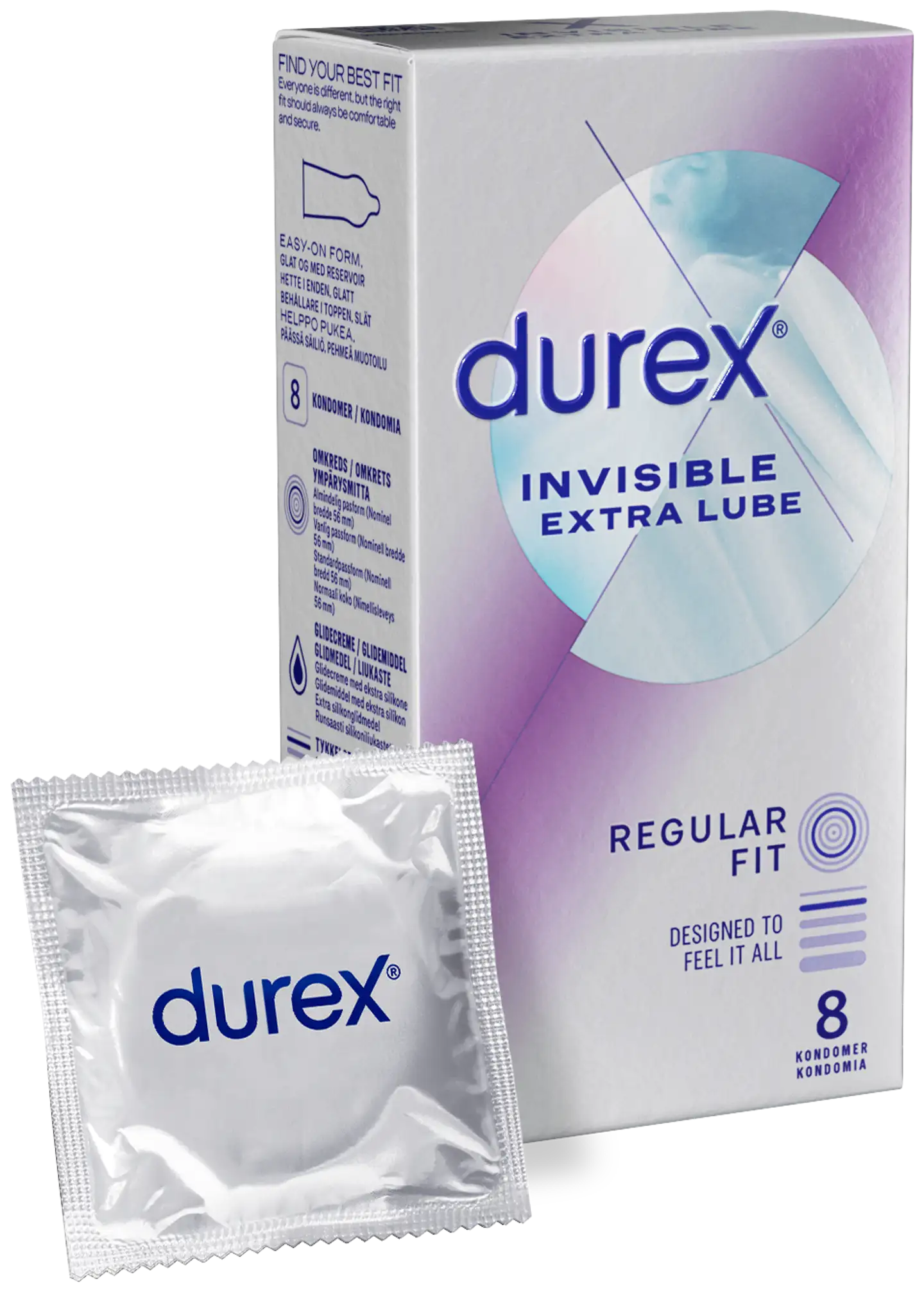 Durex Invisible Extra Lube Regular Fit Kondomi 8kpl