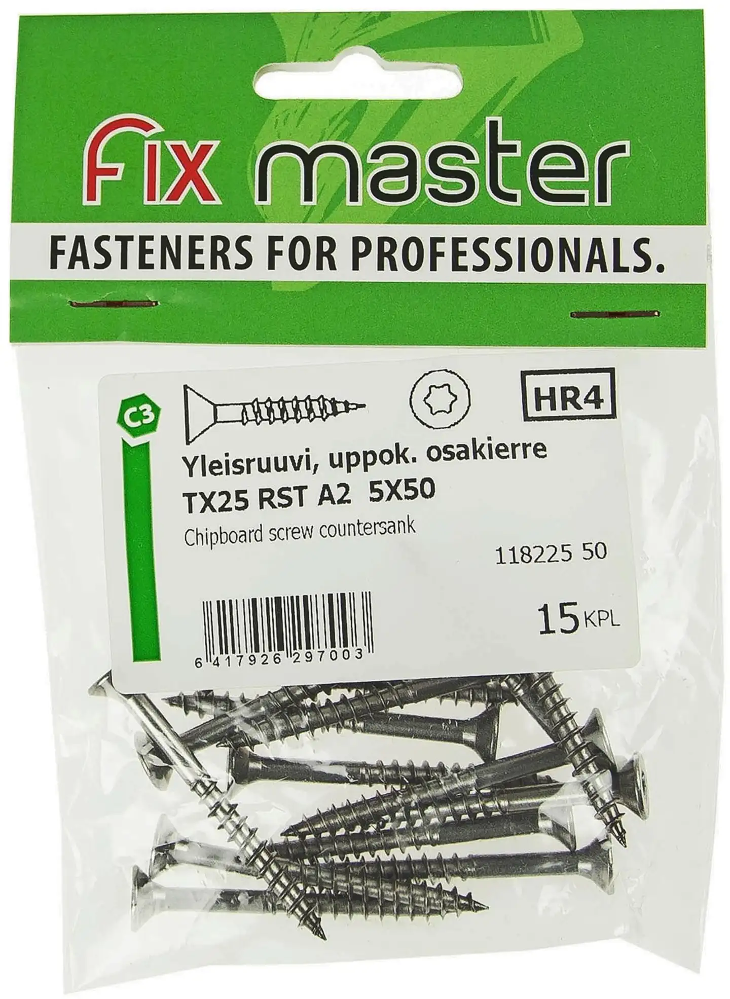 Fix Master yleisruuvi uppokanta osakierre 5X50 A2 torx25 15kpl