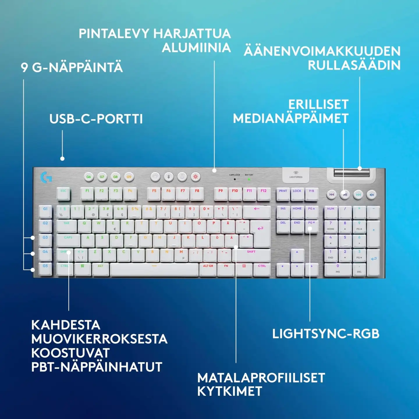 Logitech g915 x lightspeed langaton pelinäppäimistö tactile valkoinen - 3