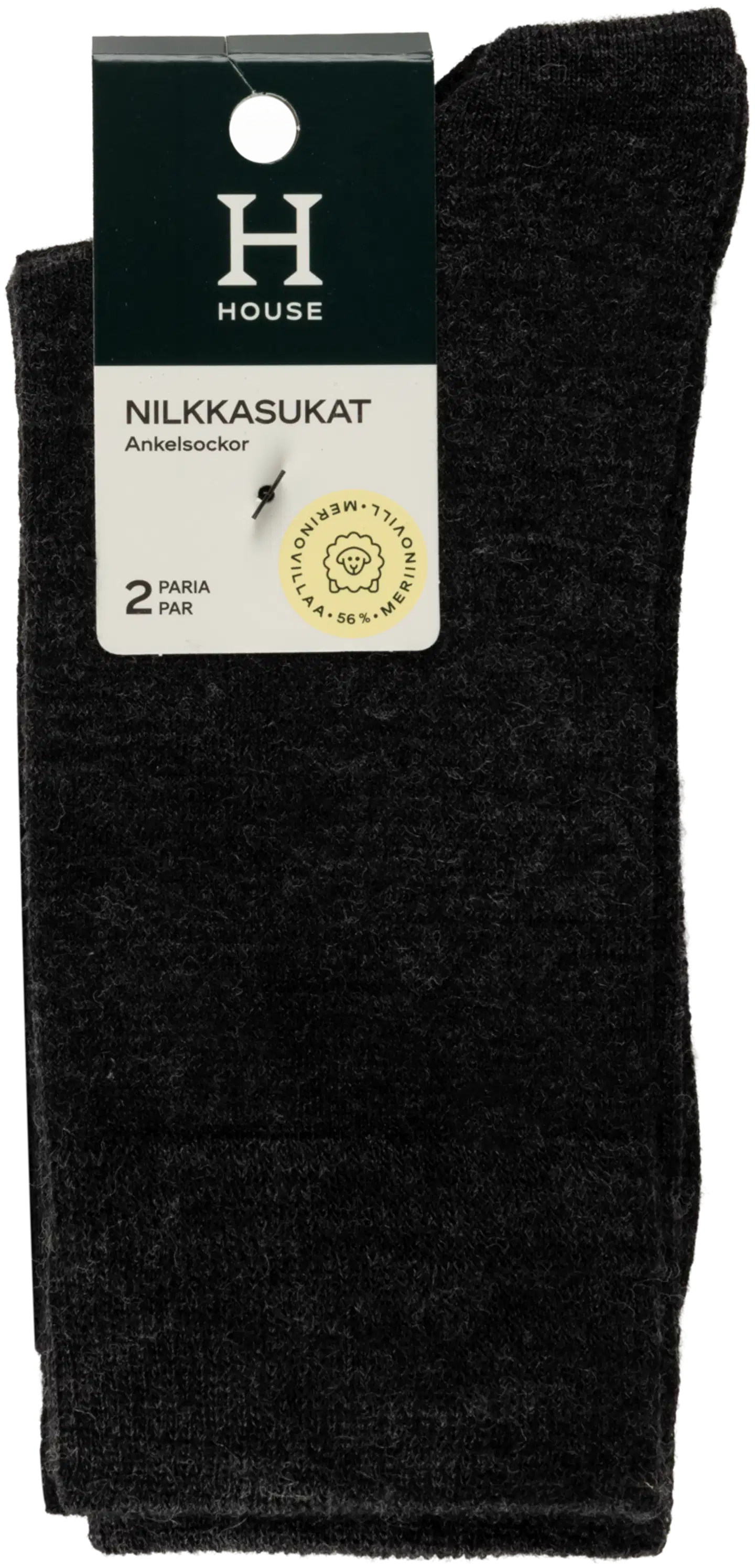 House miesten ohuet merinovillasukat 193H322614 2-pack - Graphite/black - 1