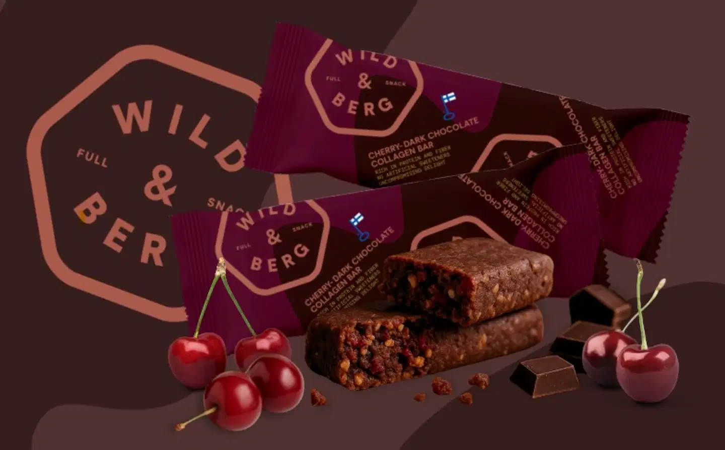 Wild&Berg Kirsikka-Tumma Suklaa kollagen bar 40 g - 2
