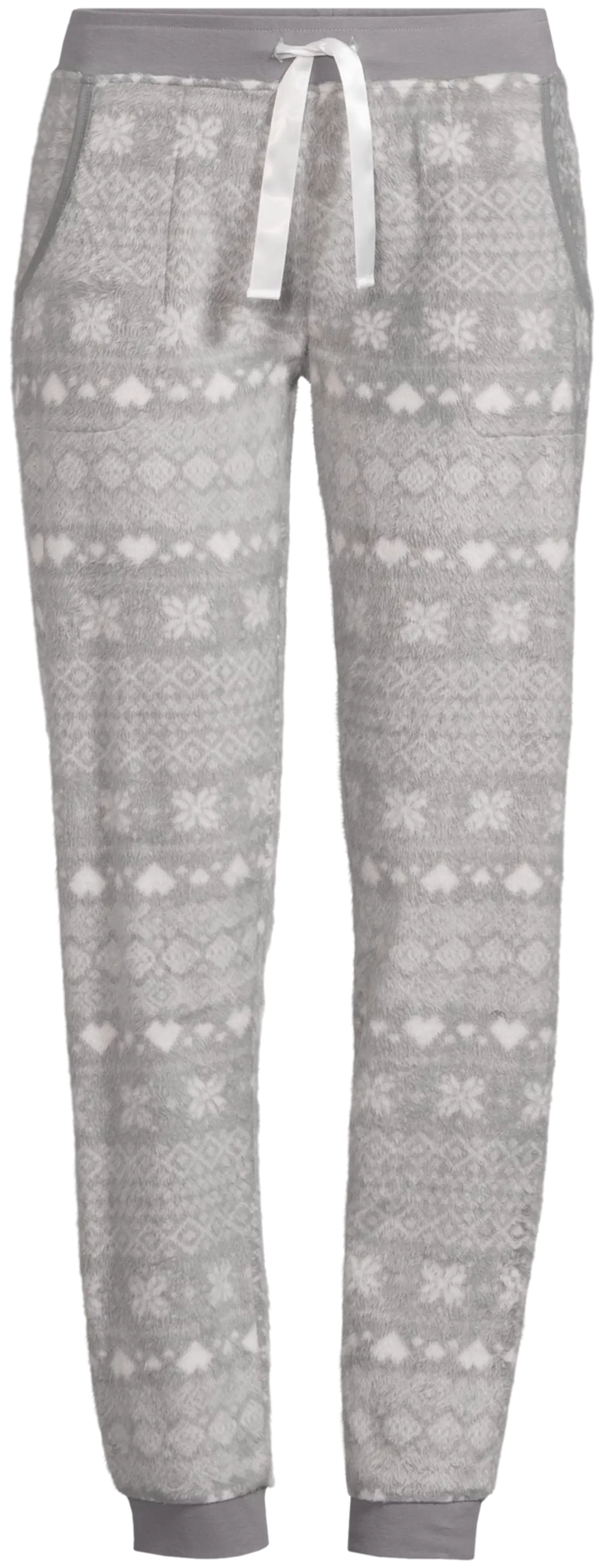 Actuelle naisten fleecehousut 212A382634 - Grey AOP - 2
