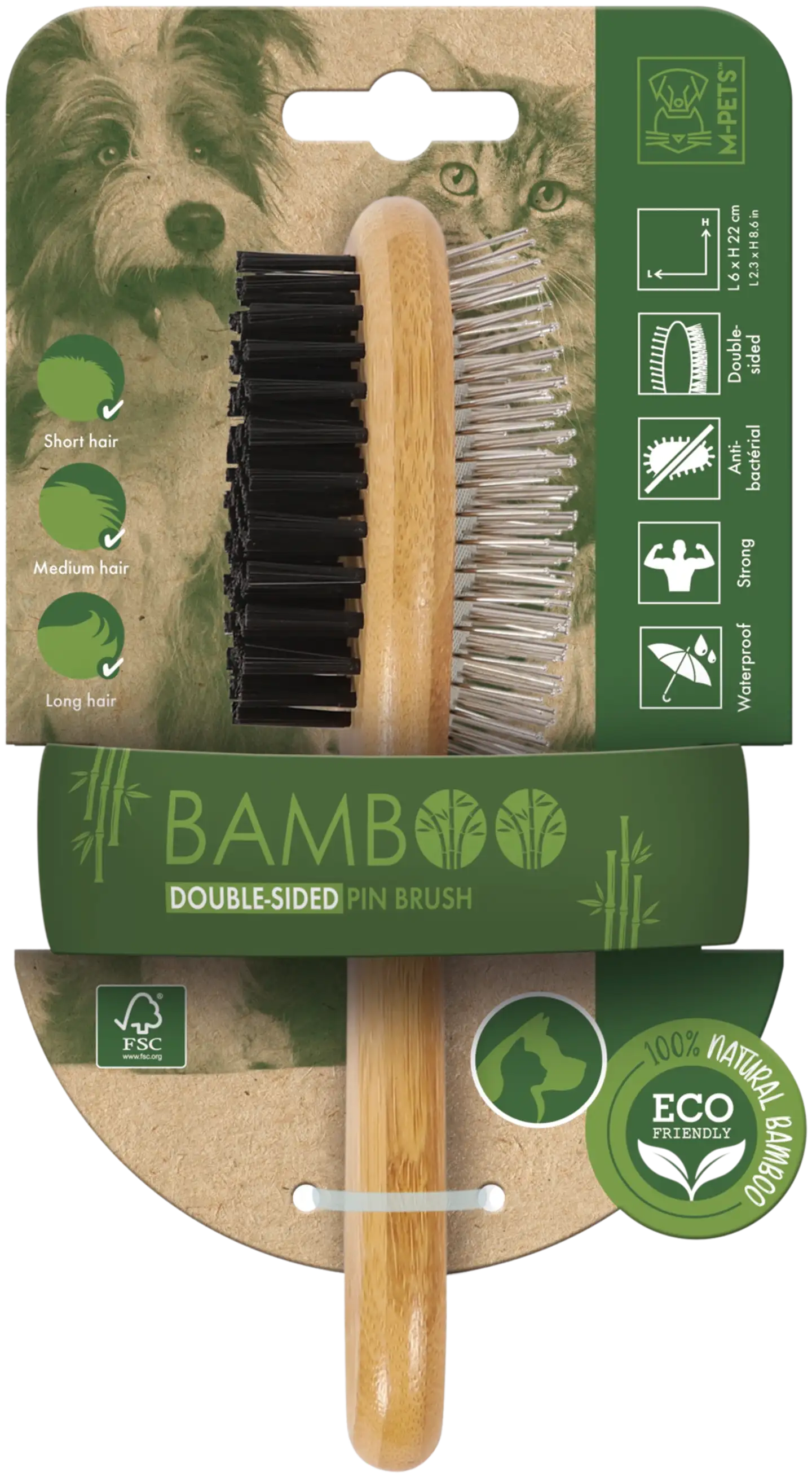 M-Pets BAMBOO kaksipuoleinen harja