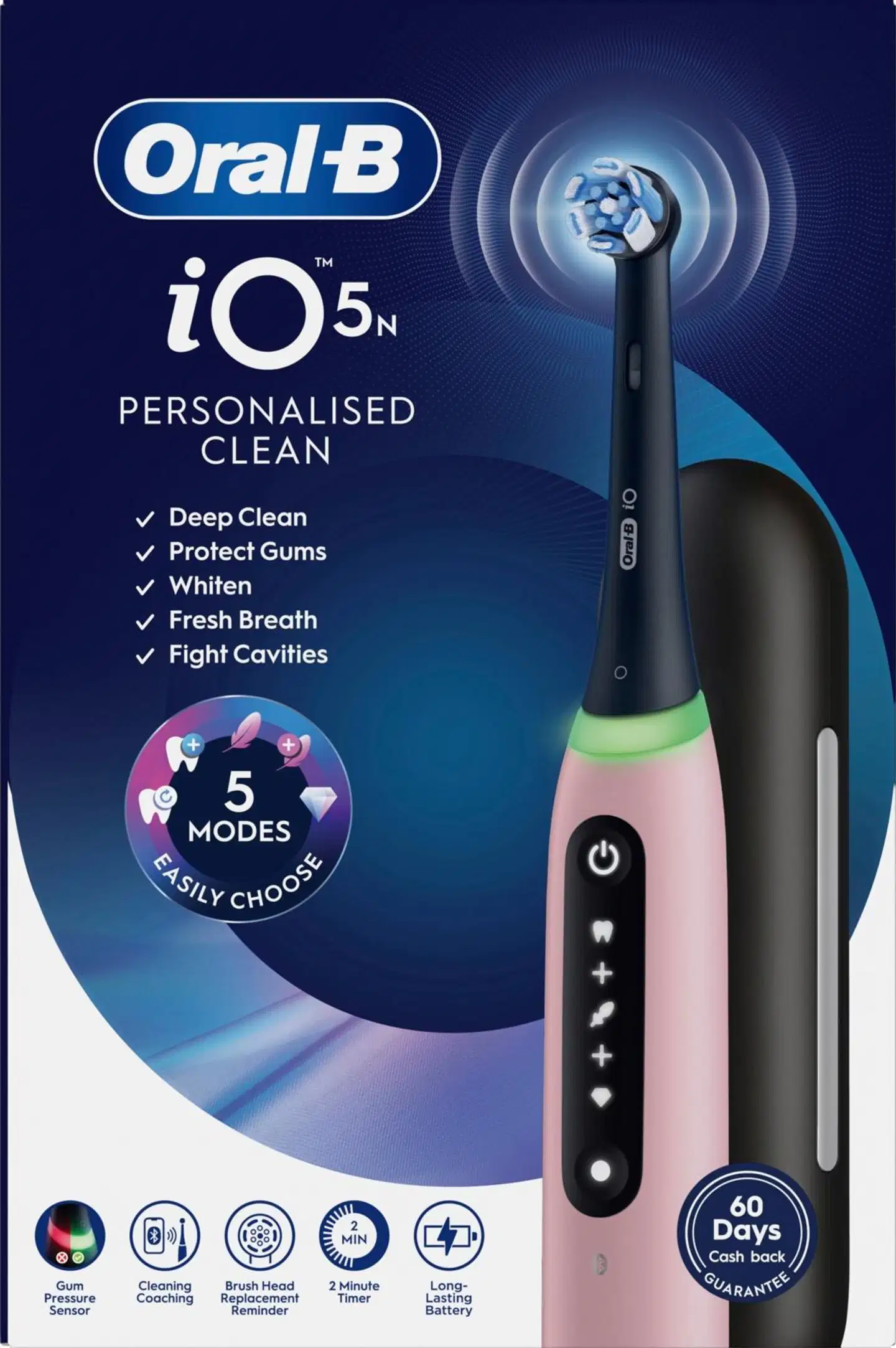 Oral-B iO5 Blush Pink sähköhammasharja +Travel Case+Refill Holder