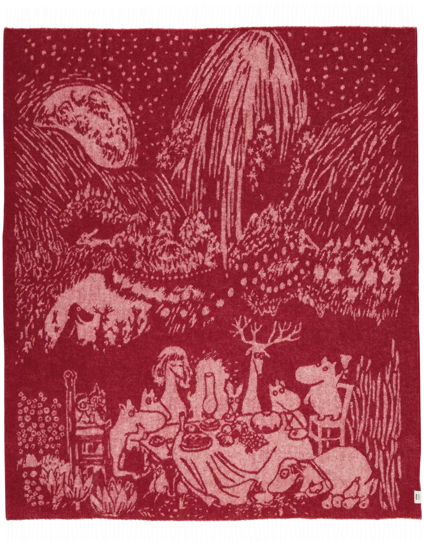 Moomin Arabia Finland Muumi villahuopa 130x170 cm viininpunainen