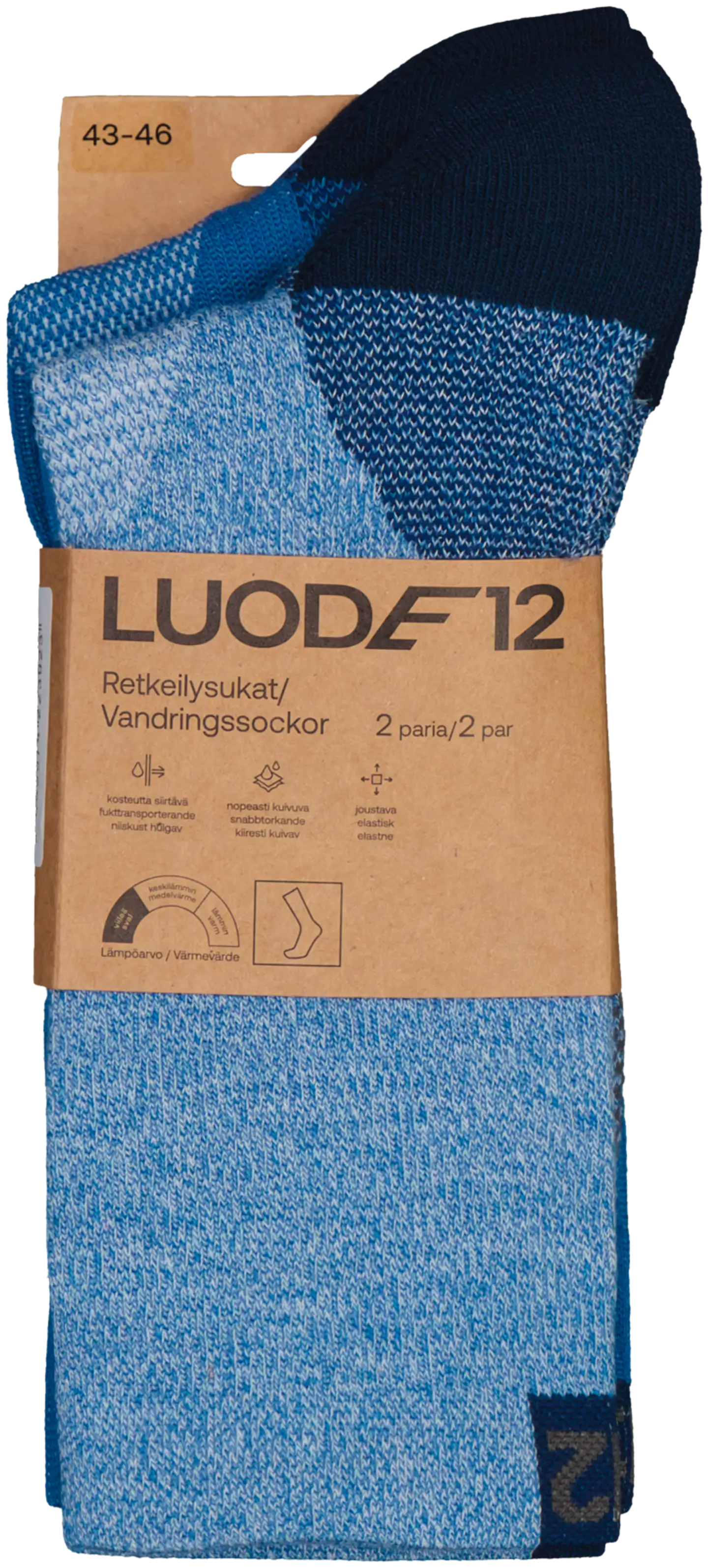 Luode12 unisex tekniset retkeilysukat ODSL042502 2-pack - Blue - 2