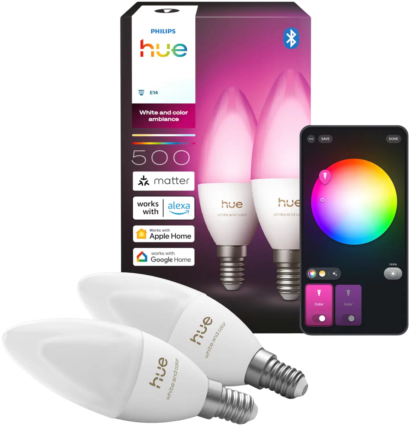 Philips Hue LED-kynttilälamppu B39 E14 säädettävä lämpimästä viileään 2 kappaletta - 1