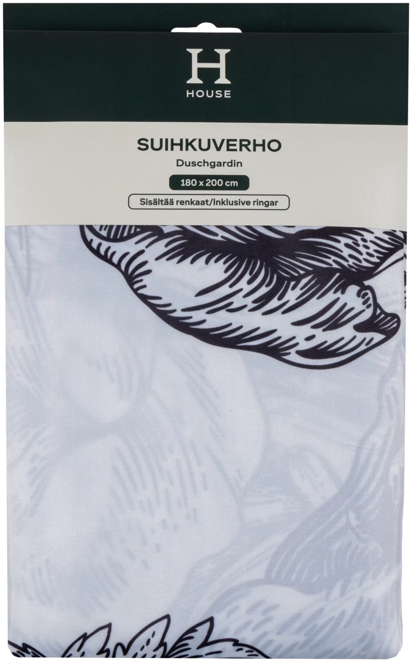 House suihkuverho black/white flowers 180x200 cm - 4