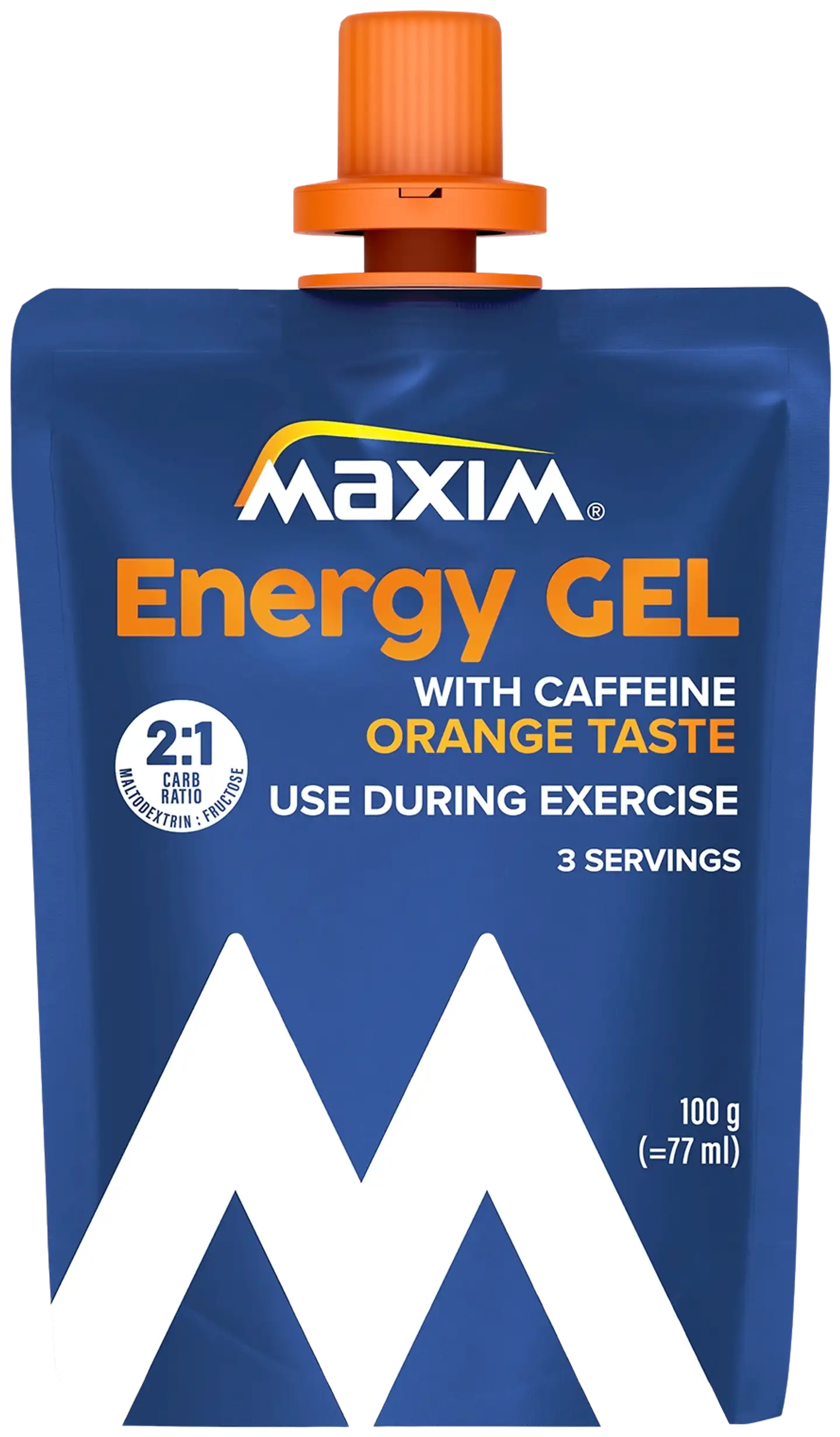 Maxim Energy Gel Orange taste with caffeine appelsiininmakuinen geeli korkea kofeiinipitoisuus käytetään suorituksen aikana 100g