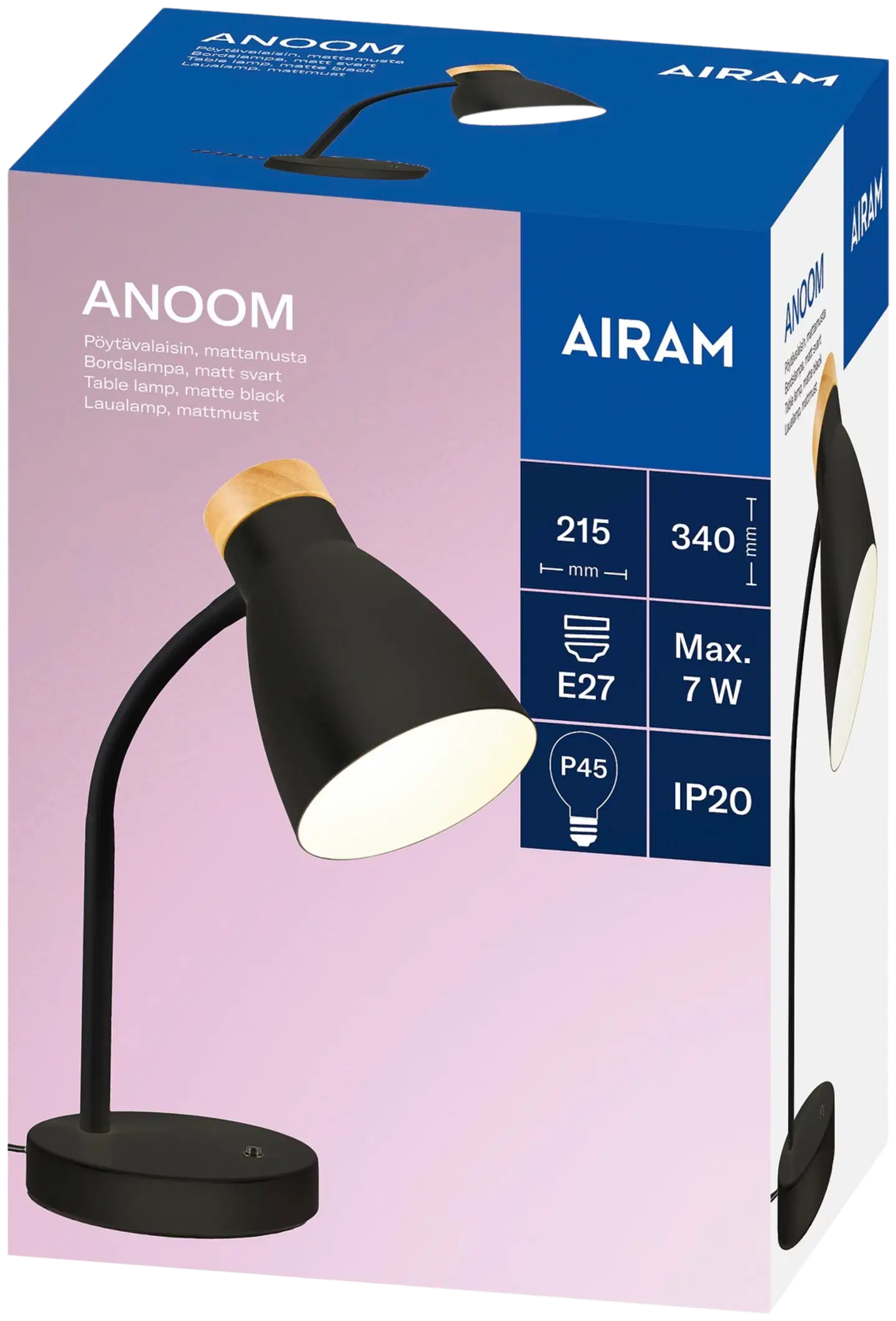 Airam Anoom pöytävalaisin E27 musta/puu - 2