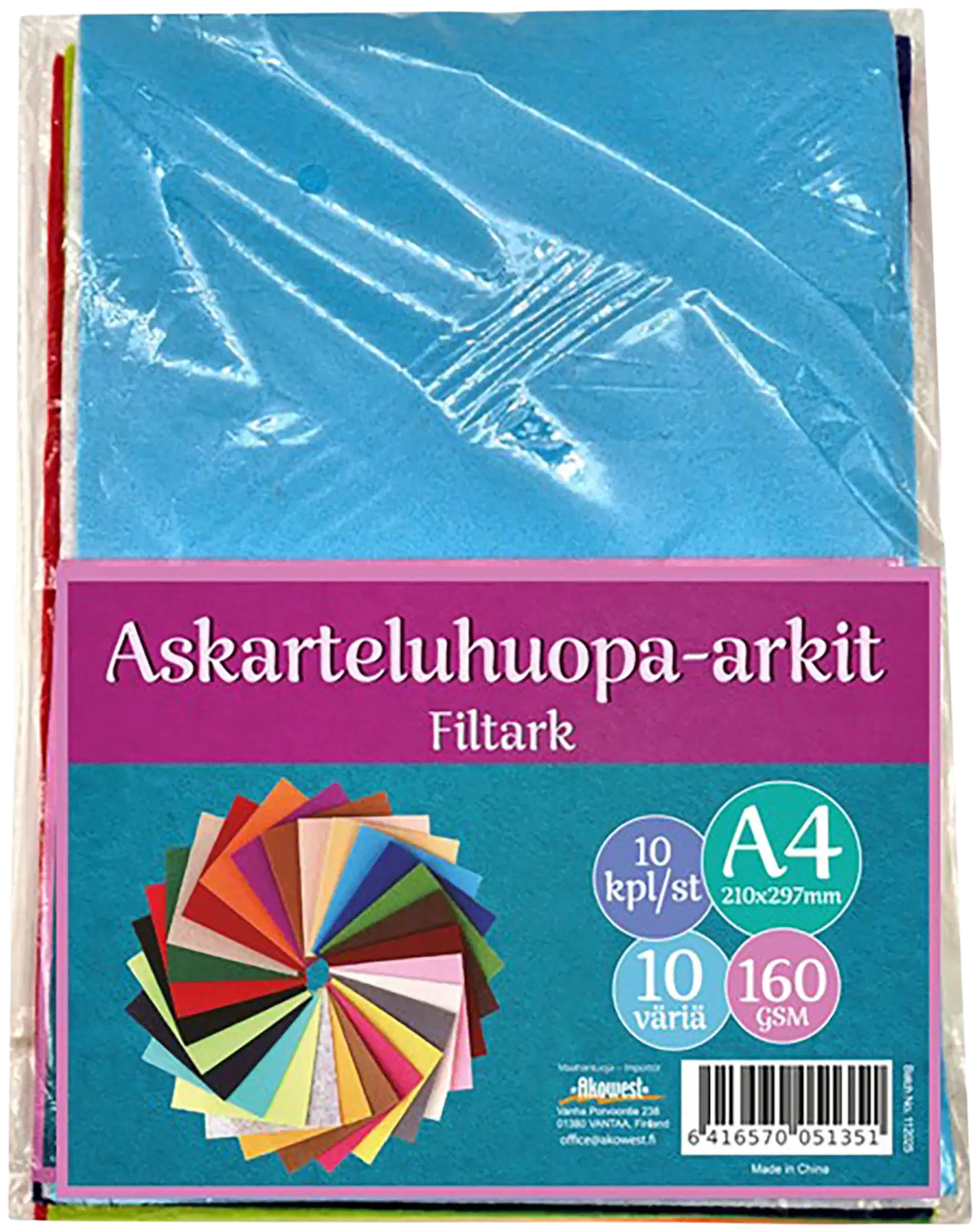 Askarteluhuopa-arkit A4, 10 väriä, 160 sgm