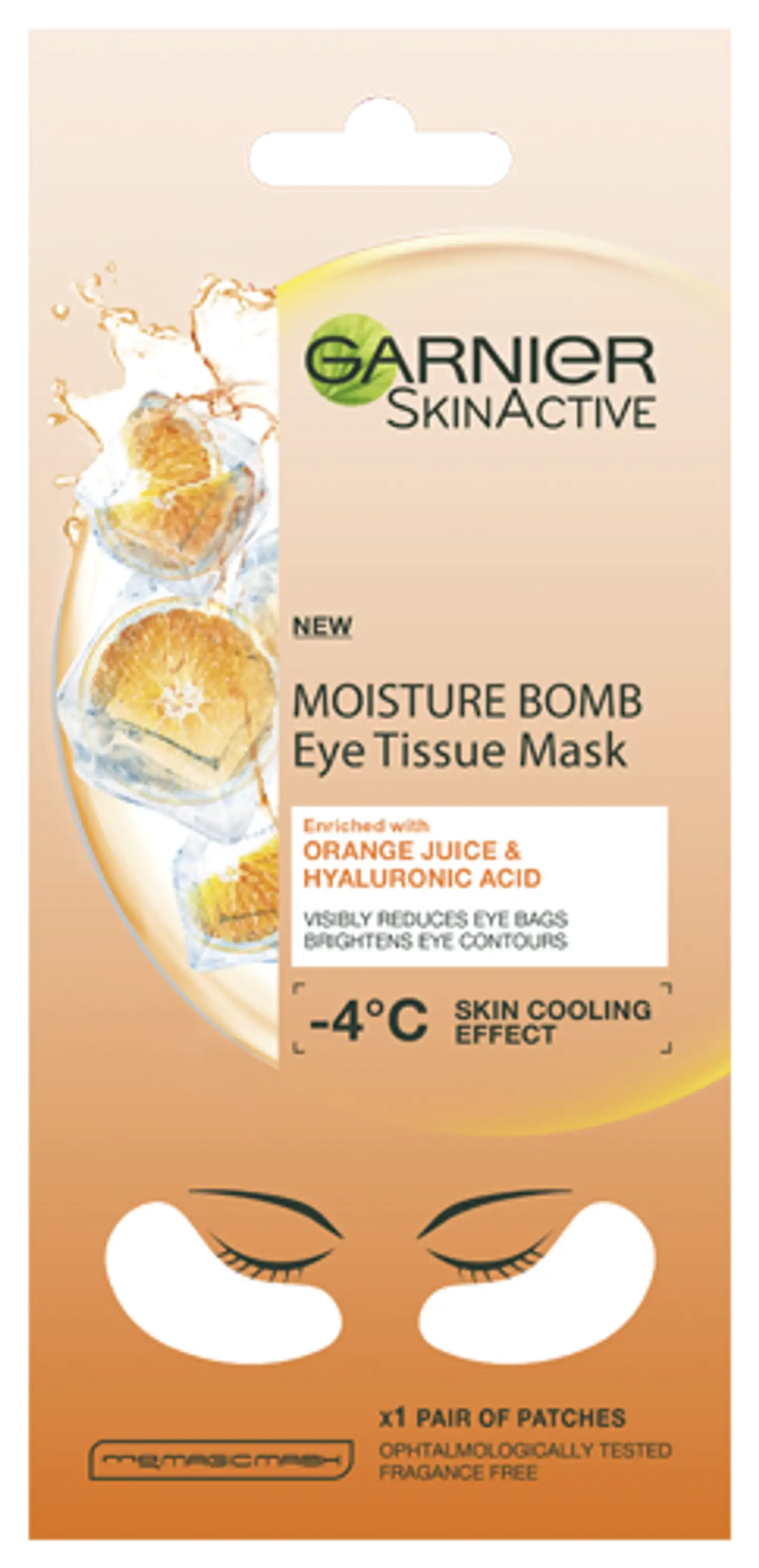 Garnier Skin Active Moisture Bomb Eye Tissue Mask Orange Juice silmänalusnaamio, silmäpusseista vähemmän näkyvät 6g