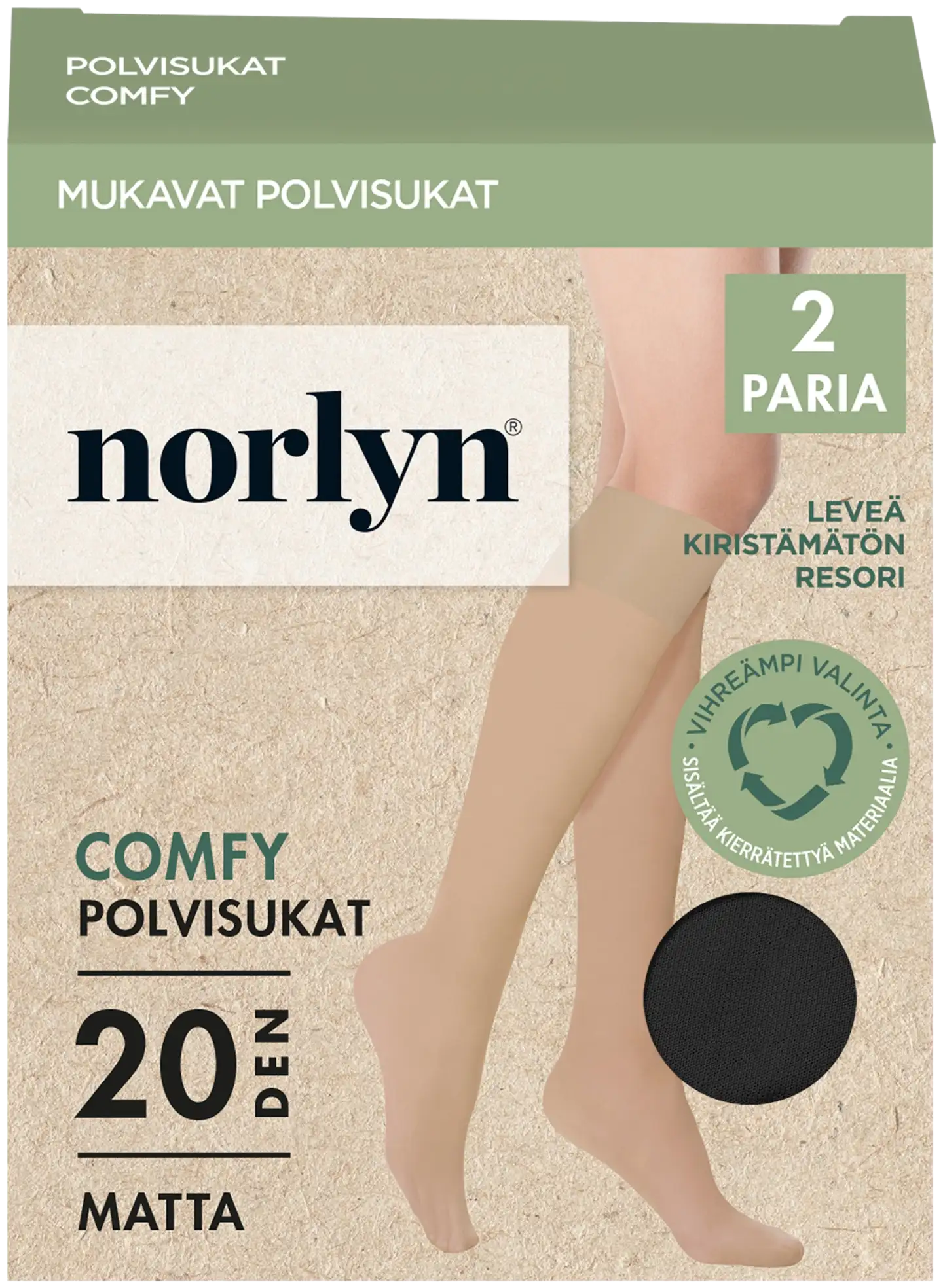 Norlyn naisten polvisukat 2-par 20 den comfy A41632 - BLACK