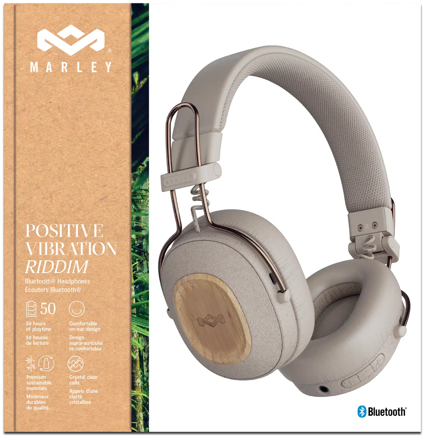 House of Marley langattomat sankakuulokkeet Positive Vibration Riddim, beige/puu - 4