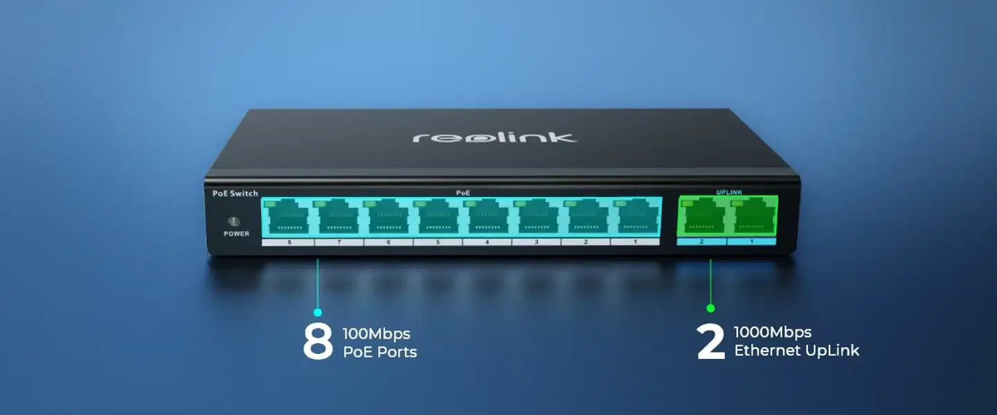 Reolink 10-porttinen PoE-kytkin jossa 120 W:n PoE-virranhallinta Musta - 3