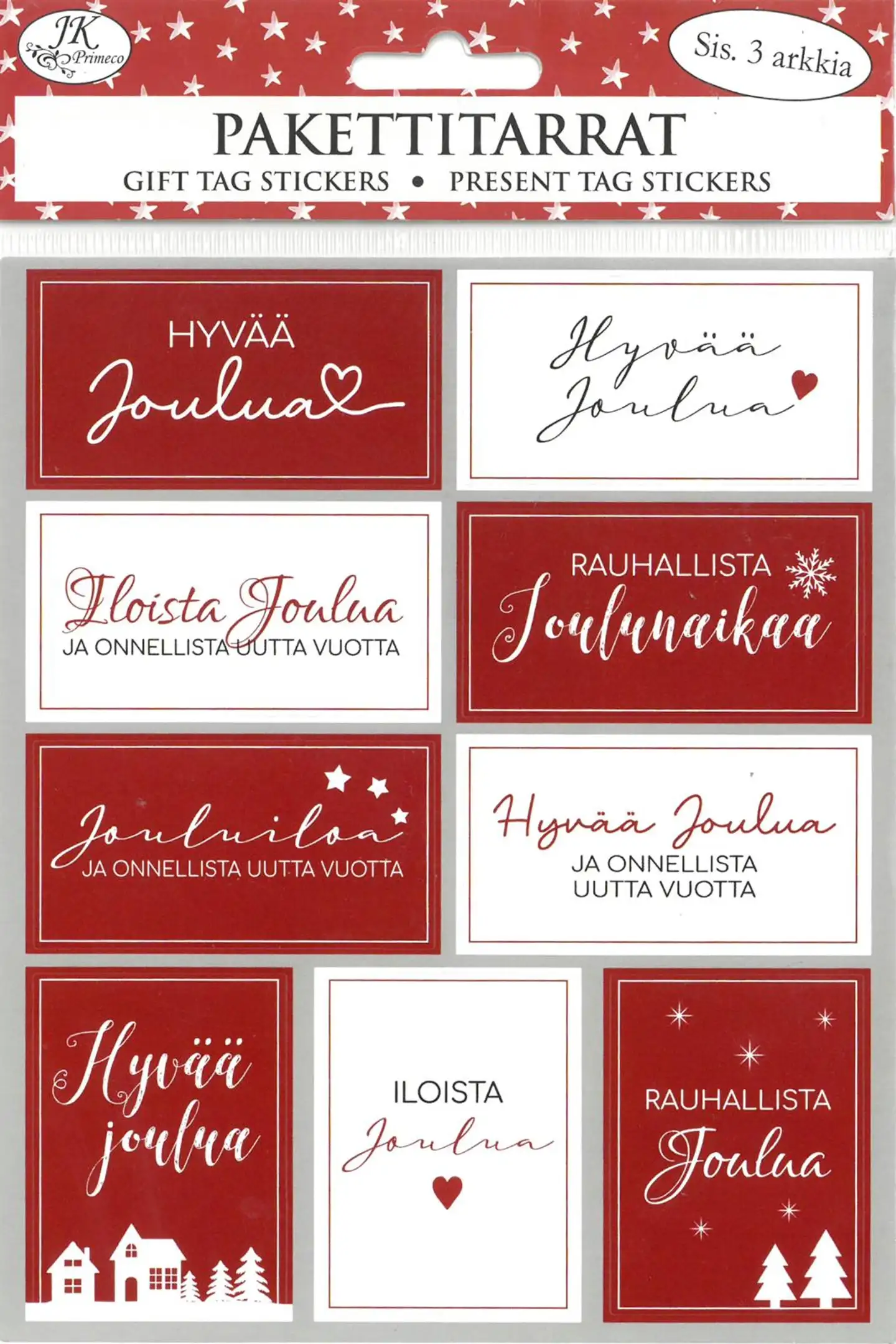 J.K. Primeco pakettitarra kapea Joulutekstit punainen 3ark