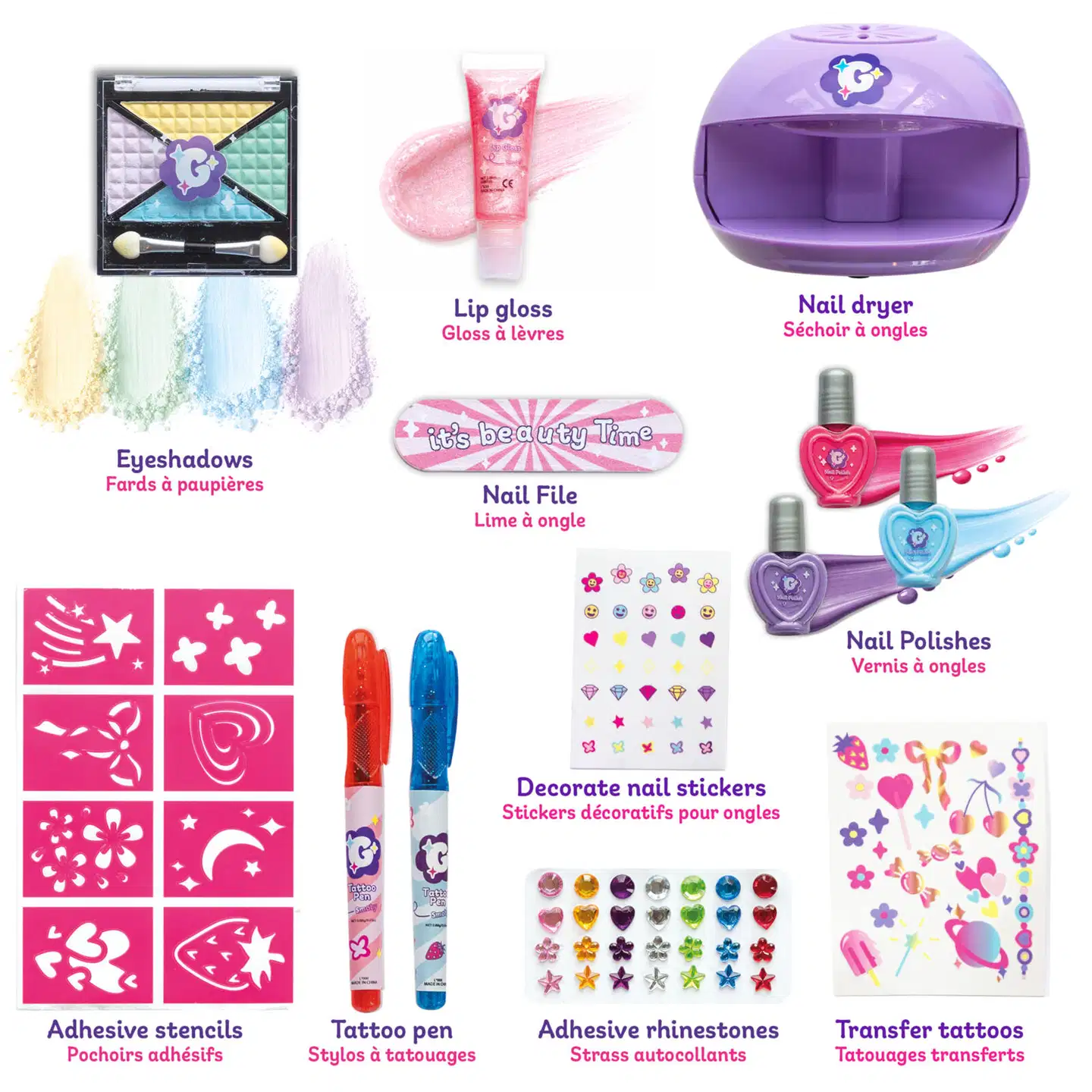 Smoby Glam 3in1 kauneusstudio; meikki-, manikyyri- ja tatuointileikkisetti - 7