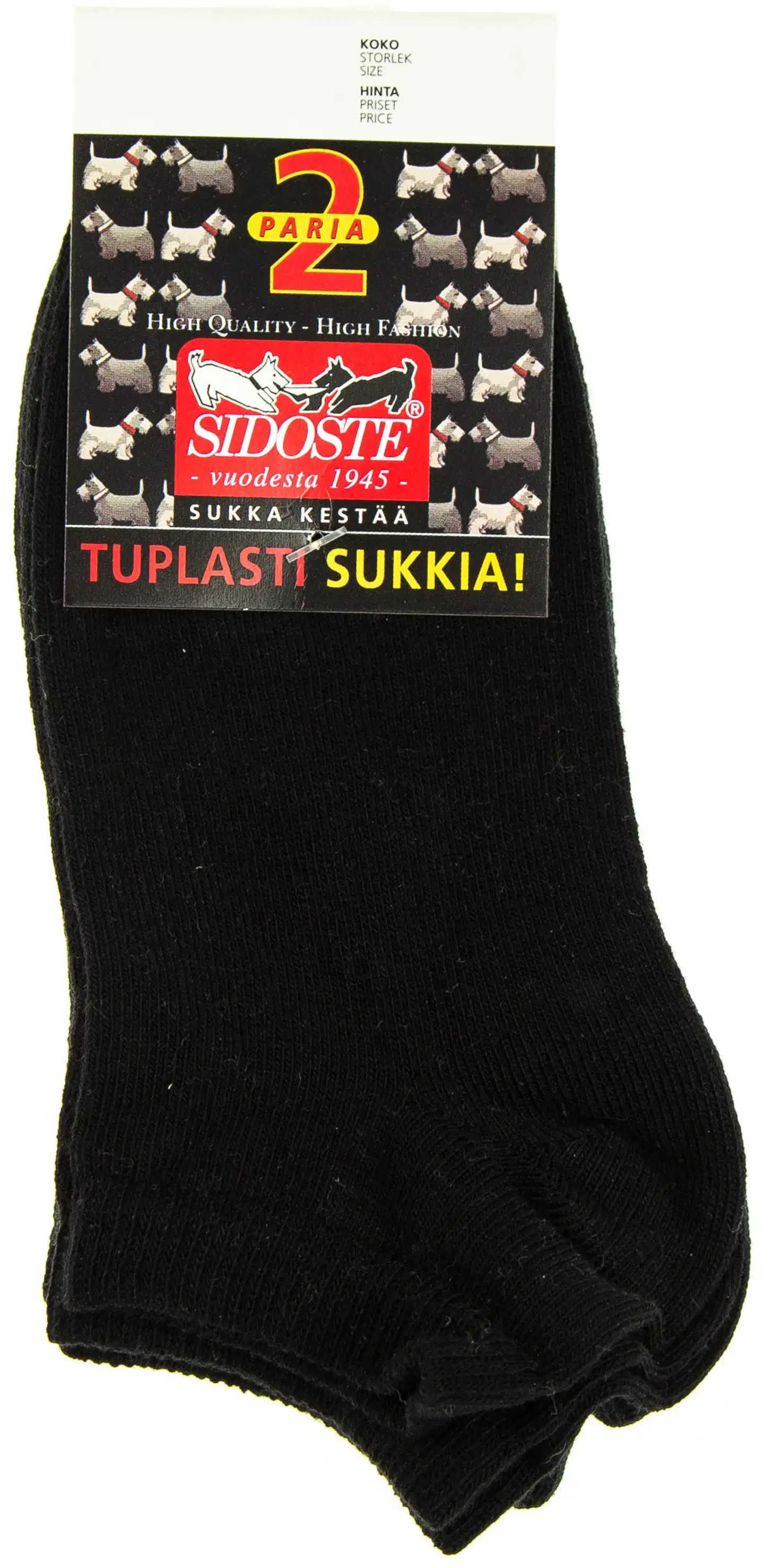 Sidoste lasten lyhytvarsisukat 2-pack - MUSTA