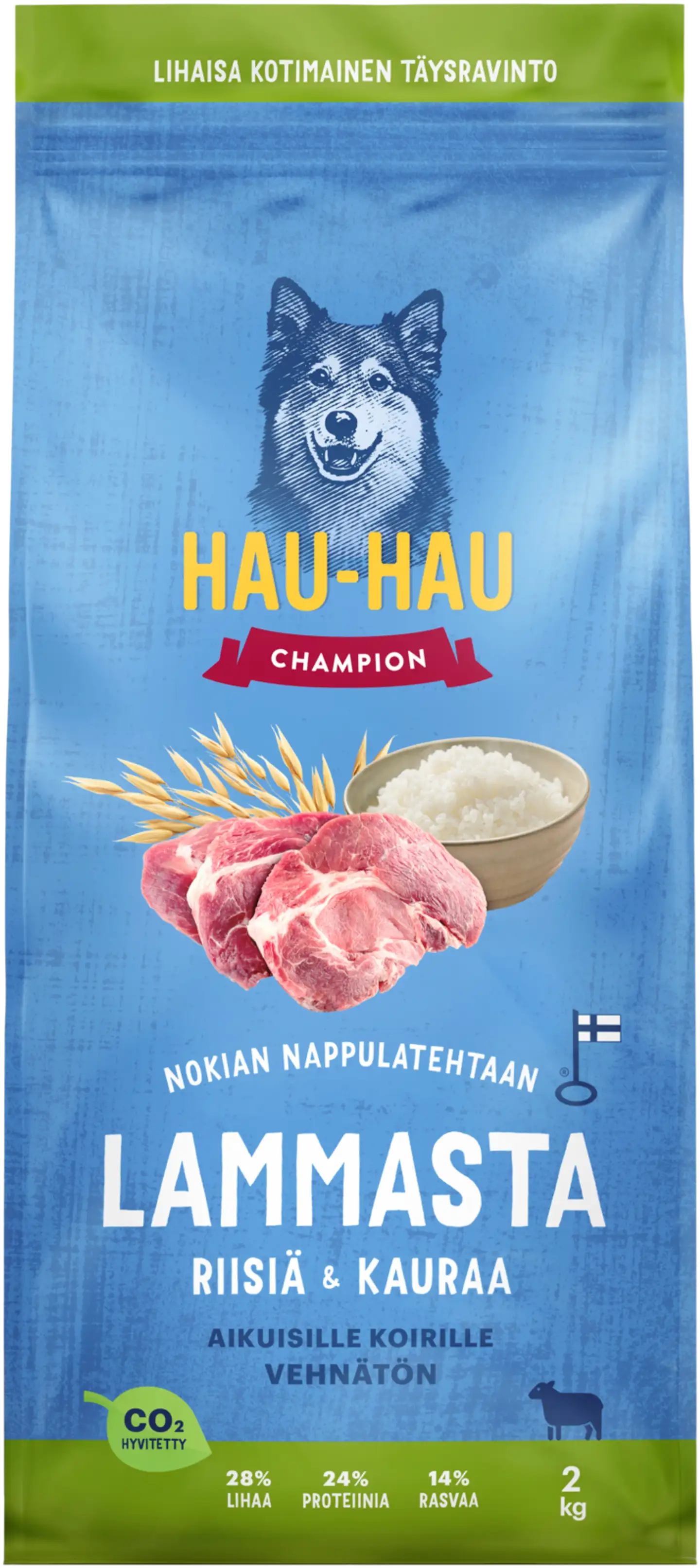 Hau-Hau Champion Nokian Nappulatehtaan Lammasta, riisiä & kauraa täysravinto aikuisille koirille 2 kg