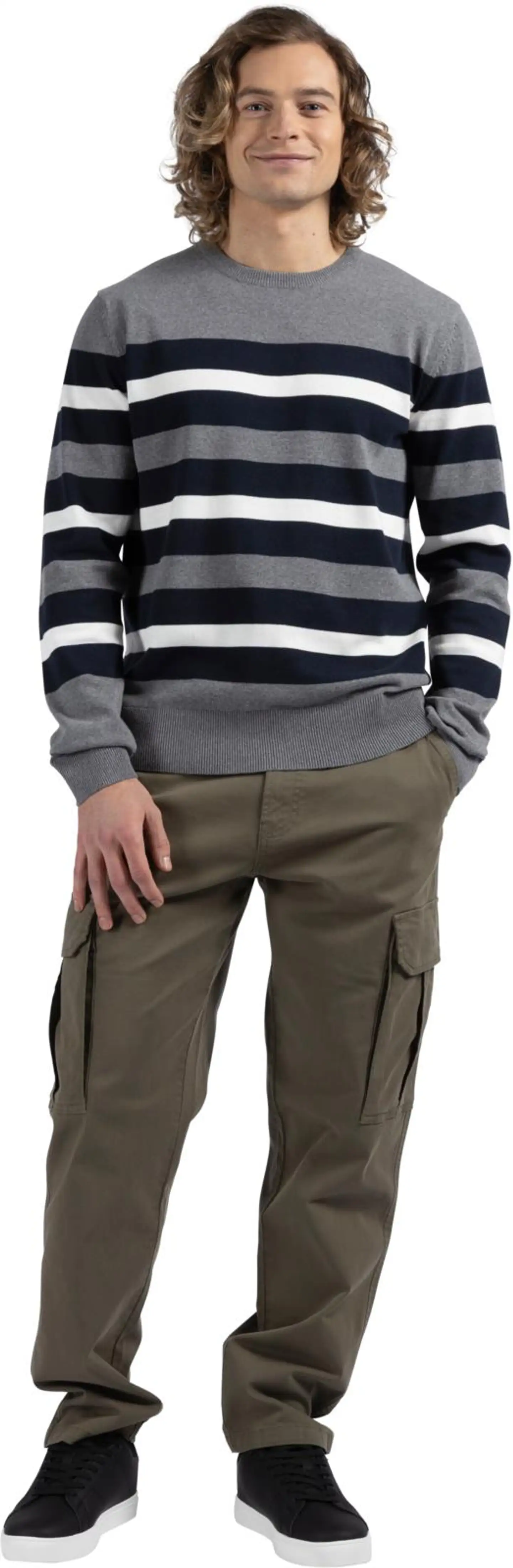 House miesten raidallinen neulepusero 195H032605 - Grey-black-white stripe - 6