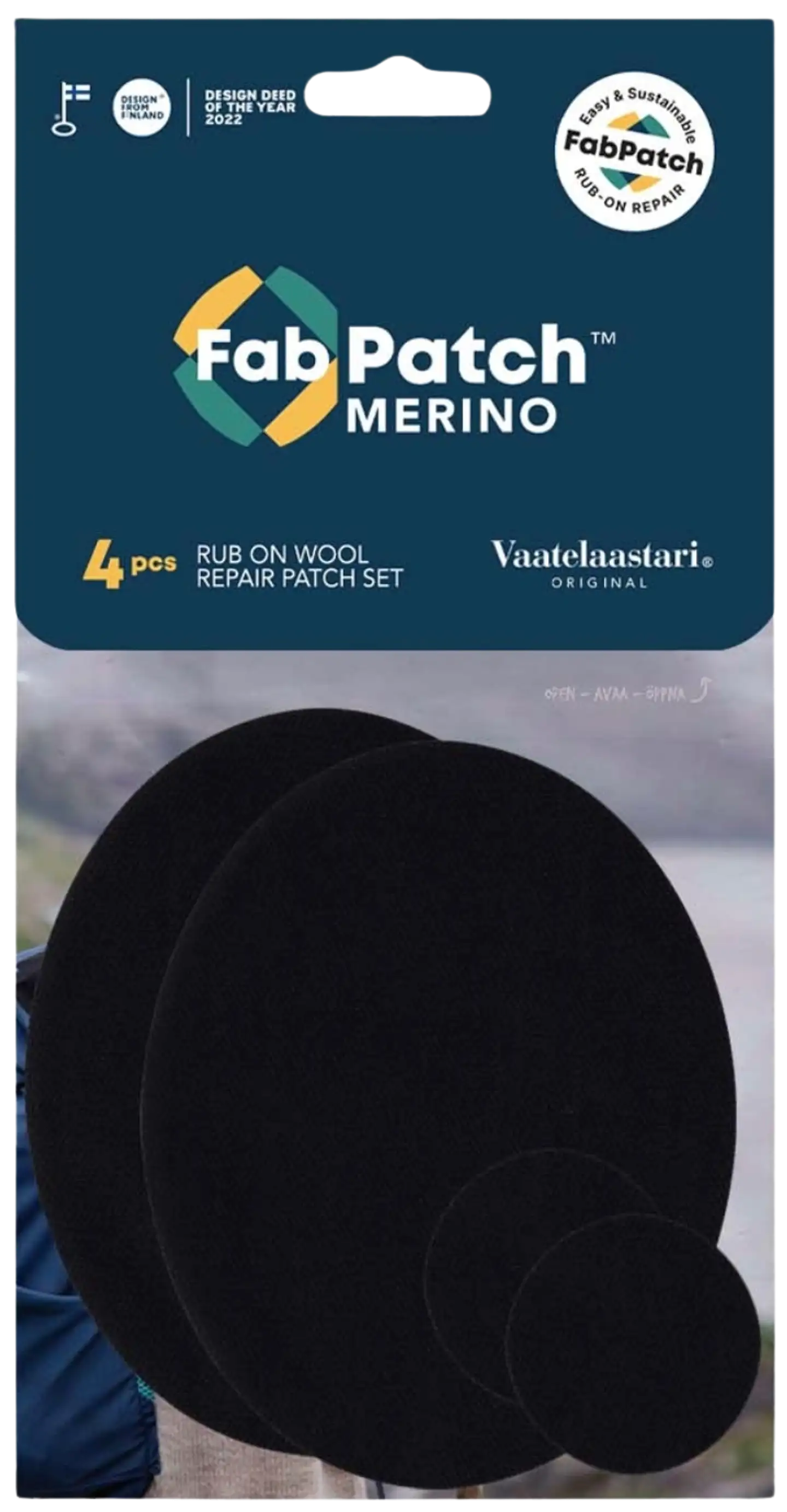 FabPatch Vaatelaastari, Merino 4 kpl, hankaamalla kiinnittyvä tekstiilien korjauspaikka - 1