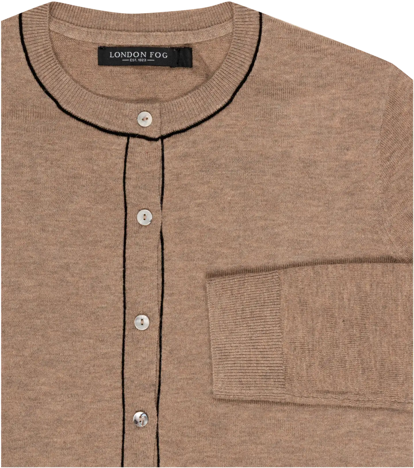 London Fog naisten neuletakki merinosekoitetta  218L342508 - dark beige, black piping - 3