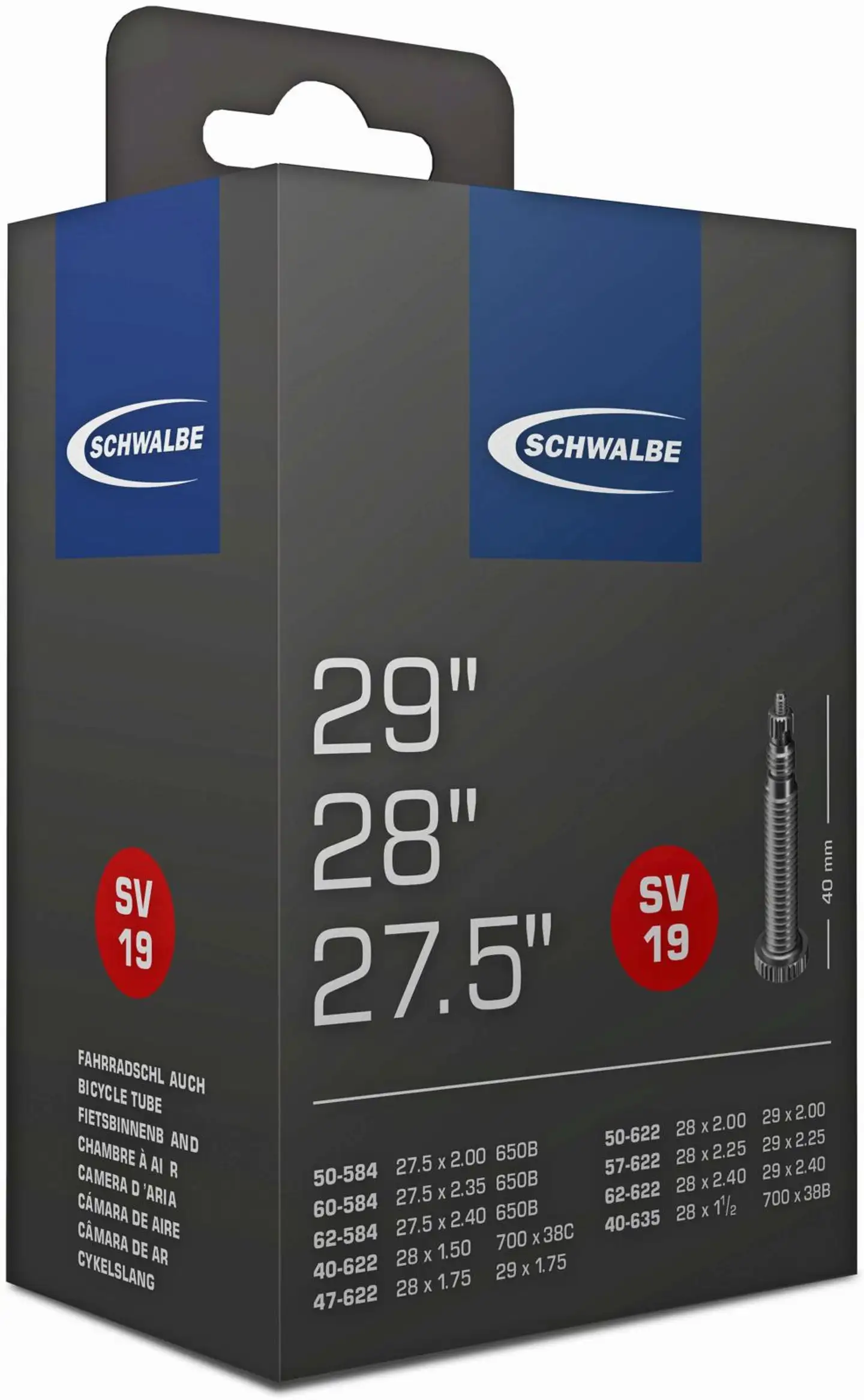 Schwalbe polkupyörän sisärengas 28" 40/62-584/635 sv19 40mm