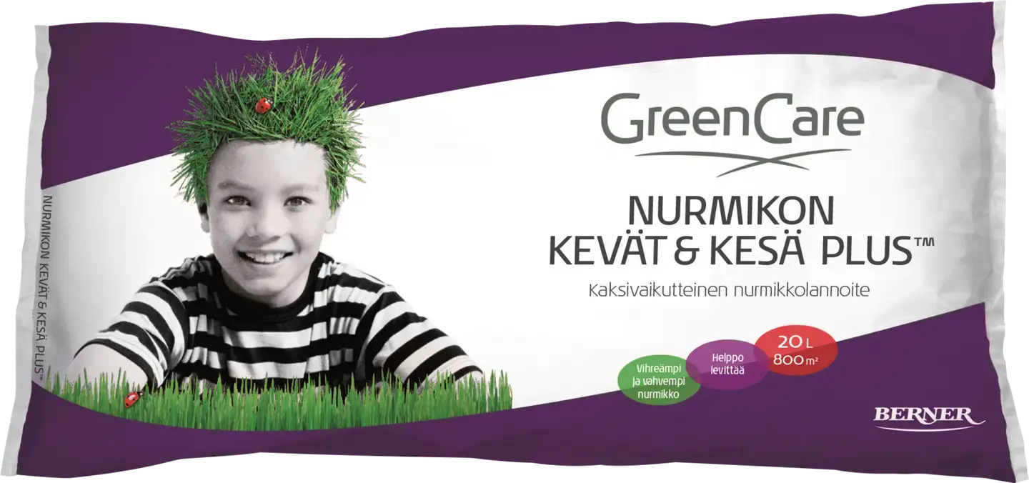 GreenCare 20l nurmikon kevät&kesä plus kaksivaikutteinen lannoite