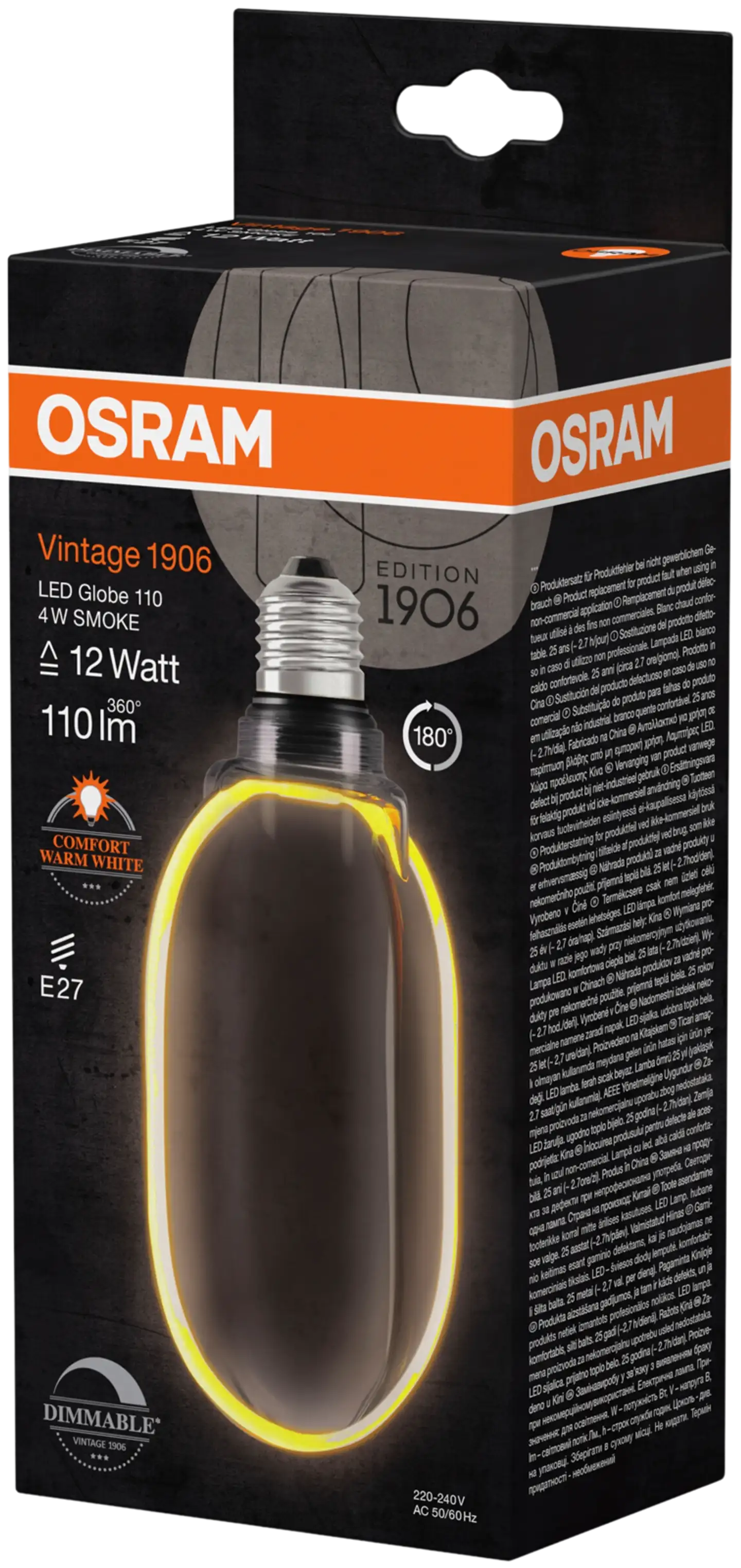 OSRAM LED-sisustuslamppu Vintage 1906 Globe 100mm 4W 110lm 1800K E27 O-filamentti savunharmaa lasi - 2