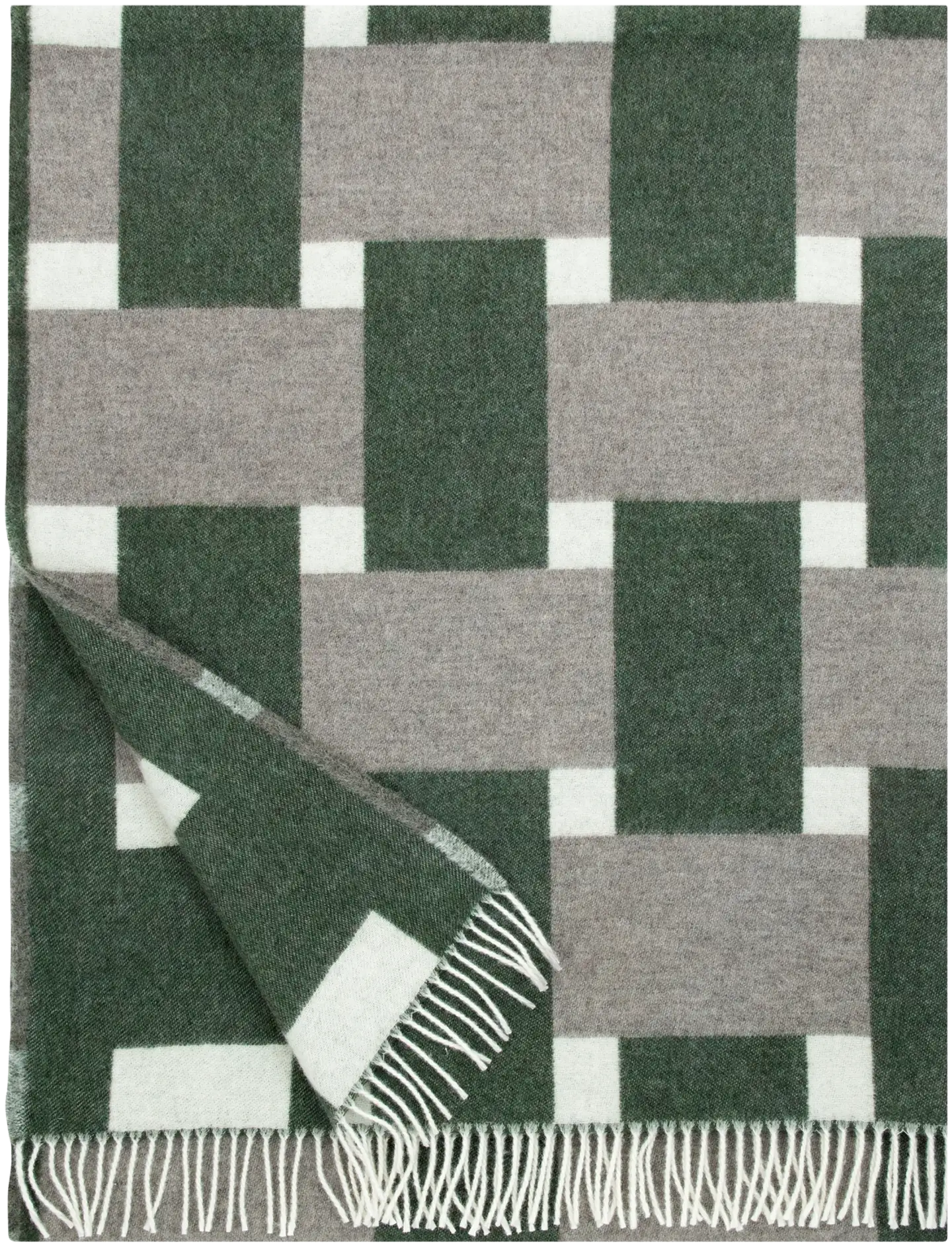Lapuan Kankurit Punos huopa 130x180cm+hapsut beige-oliivi-valkoinen 100% villa - 1