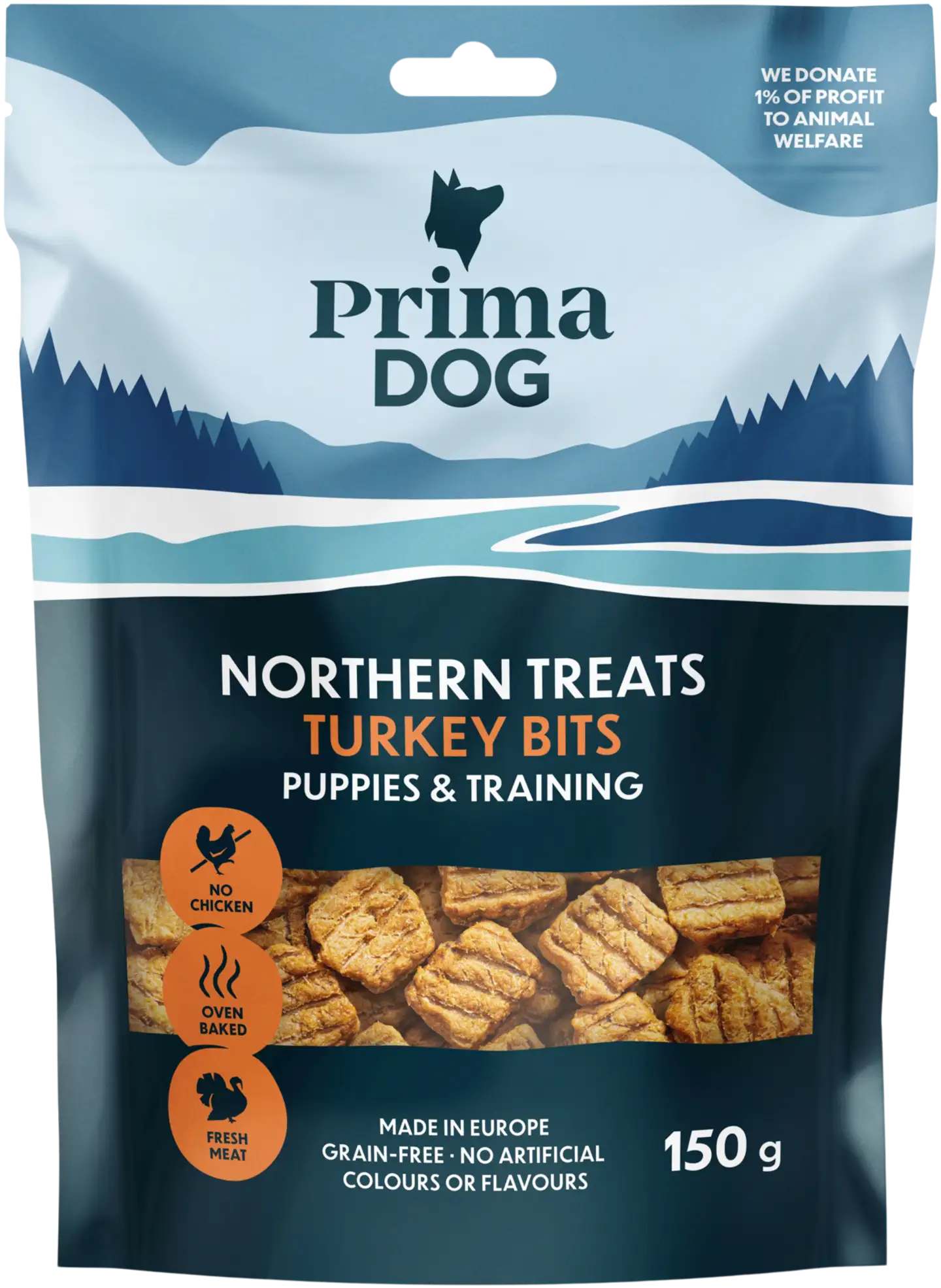 PrimaDog Northern Treats Bits Kalkkuna Pennuille ja Treenaamiseen 150 g