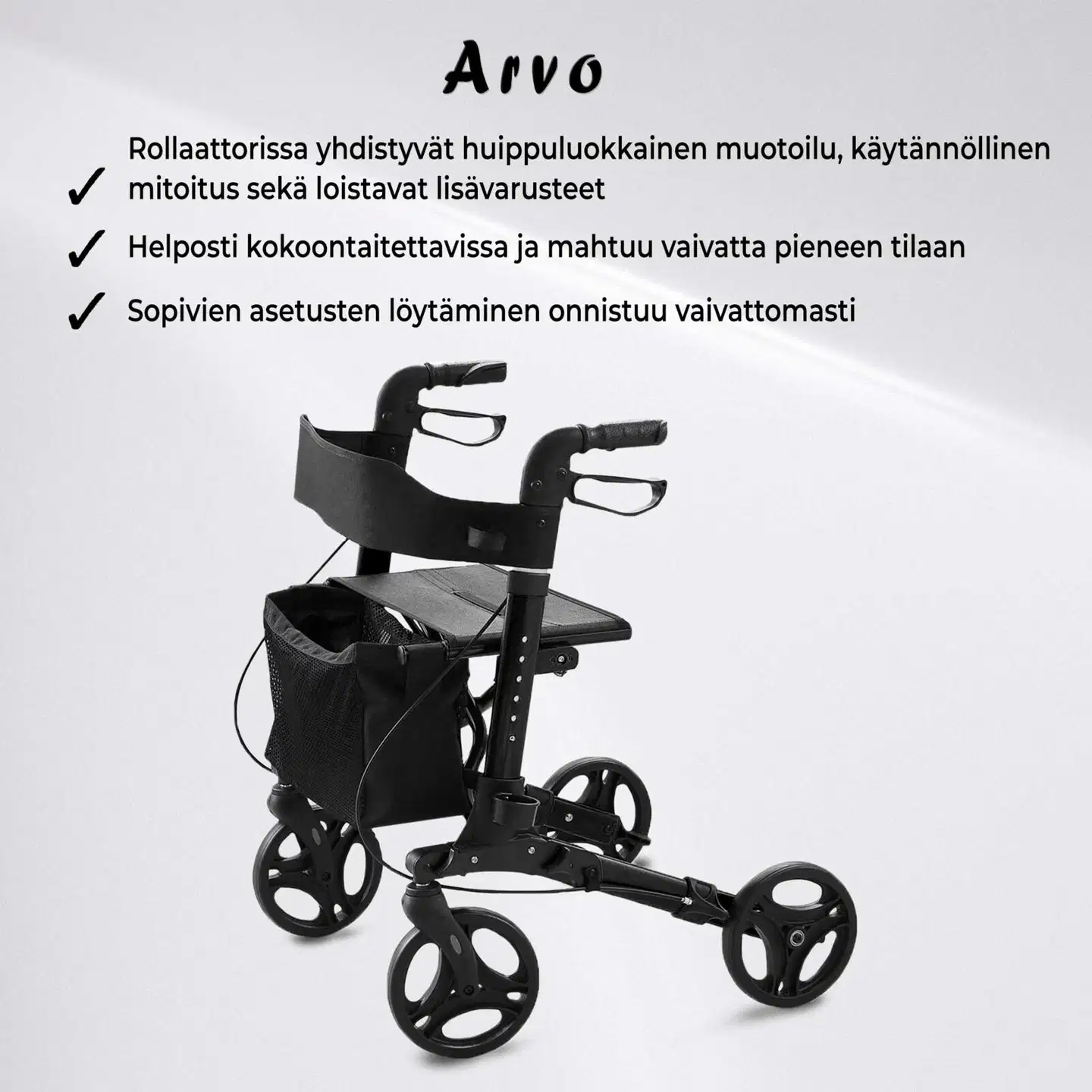 Arvo rollaattori deluxe, musta - 3