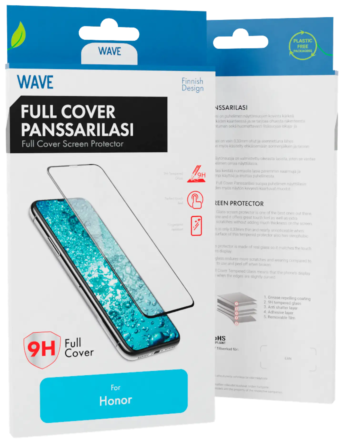 Wave Full Cover Panssarilasi, Honor X7, Musta Kehys