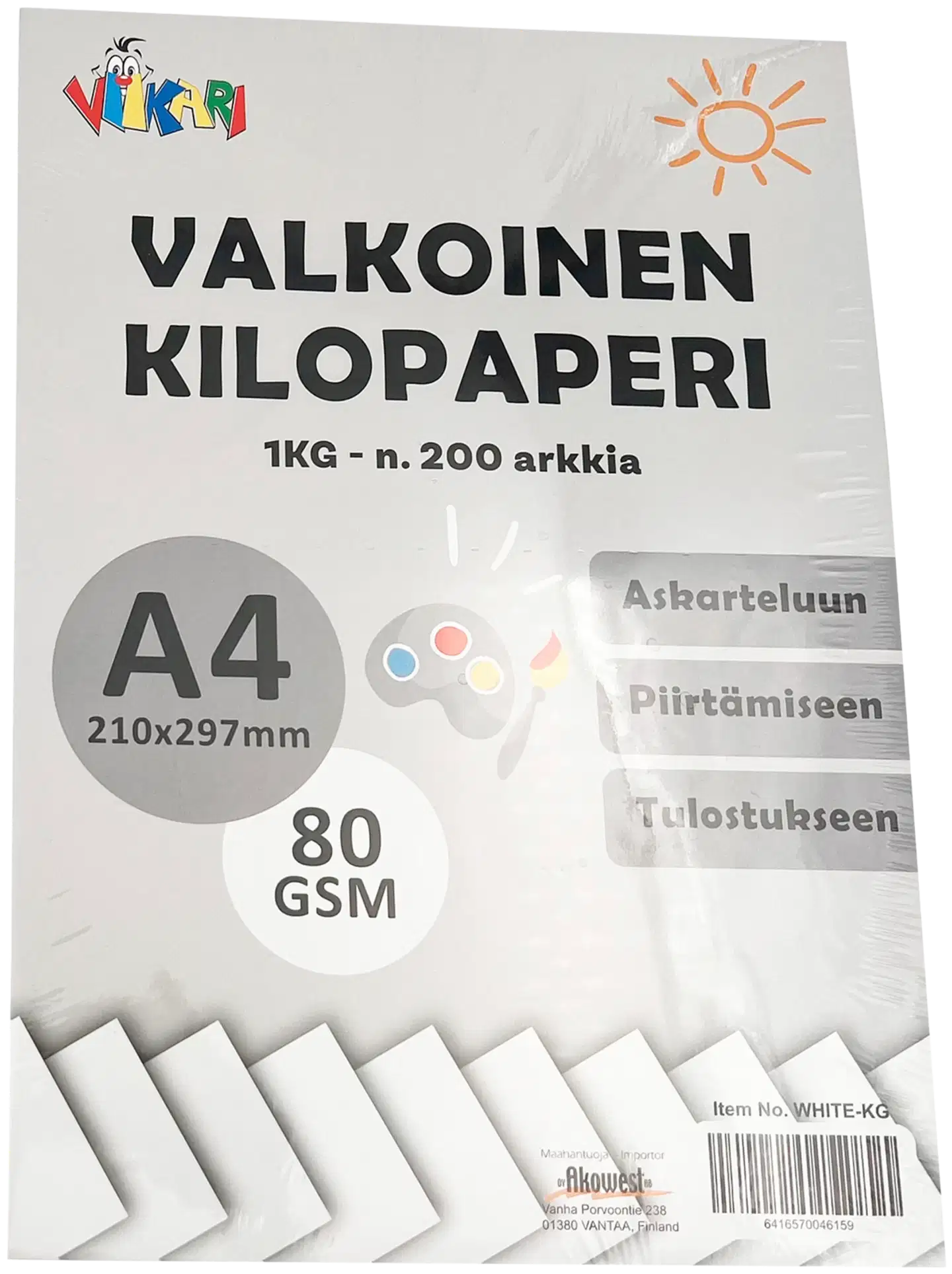 Valkoinen kilopaperi A4, 1 kg, n. 200 arkkia